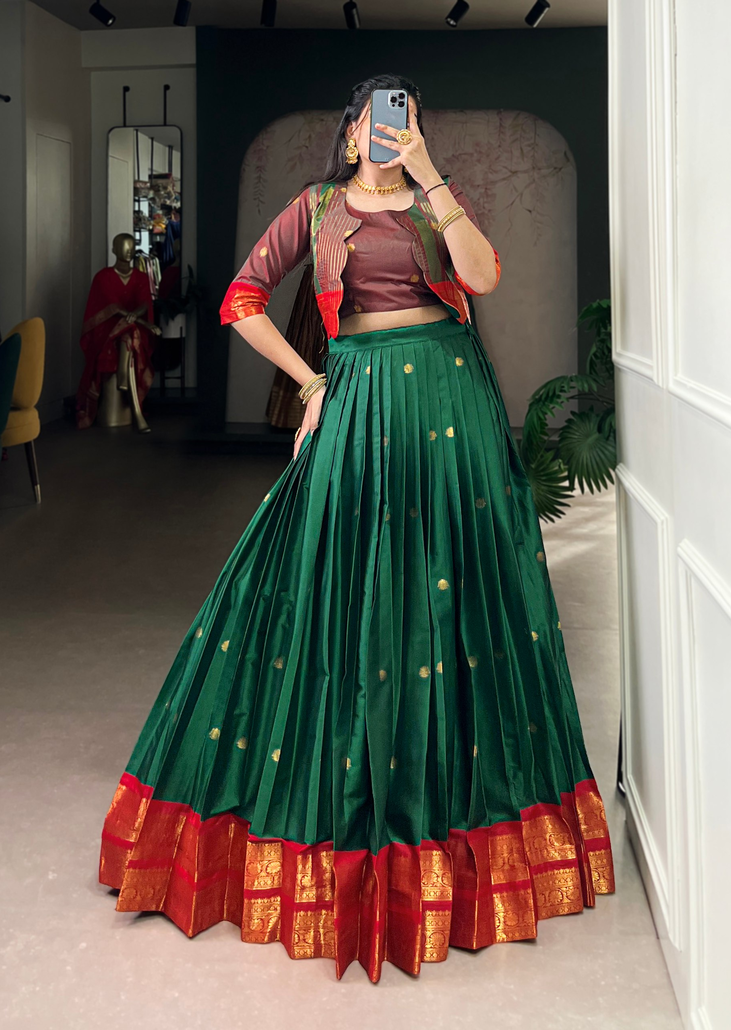 BANZARAN Zari Weaving Poly-Cotton Lehenga Set with Blouse & Koti – 5 Meter Flair