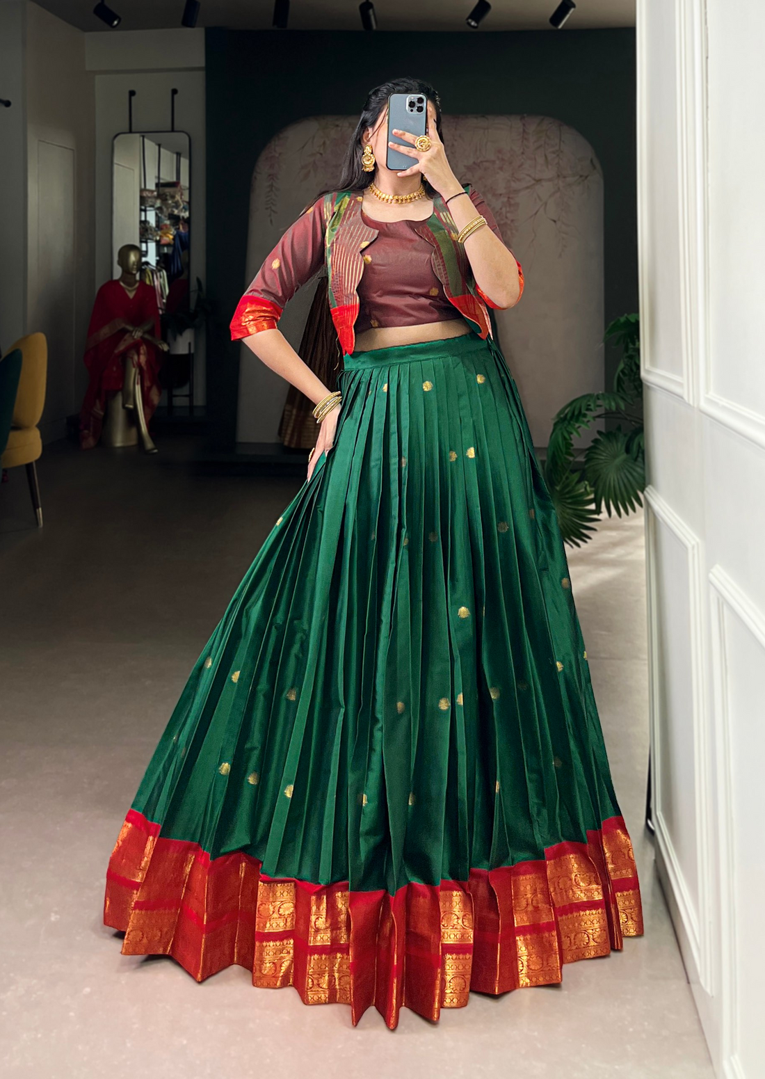 BANZARAN Zari Weaving Poly-Cotton Lehenga Set with Blouse & Koti – 5 Meter Flair