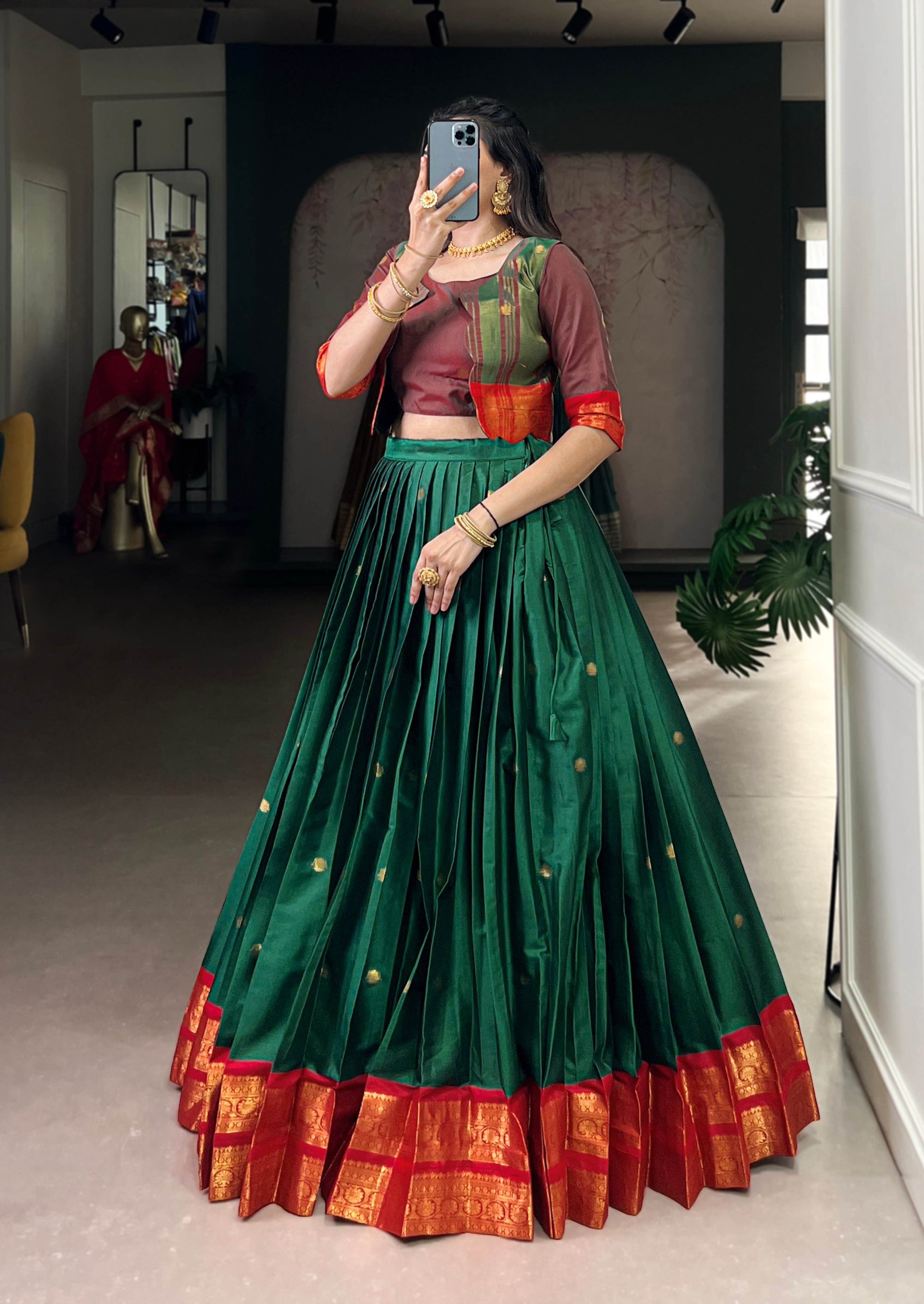 BANZARAN Zari Weaving Poly-Cotton Lehenga Set with Blouse & Koti – 5 Meter Flair