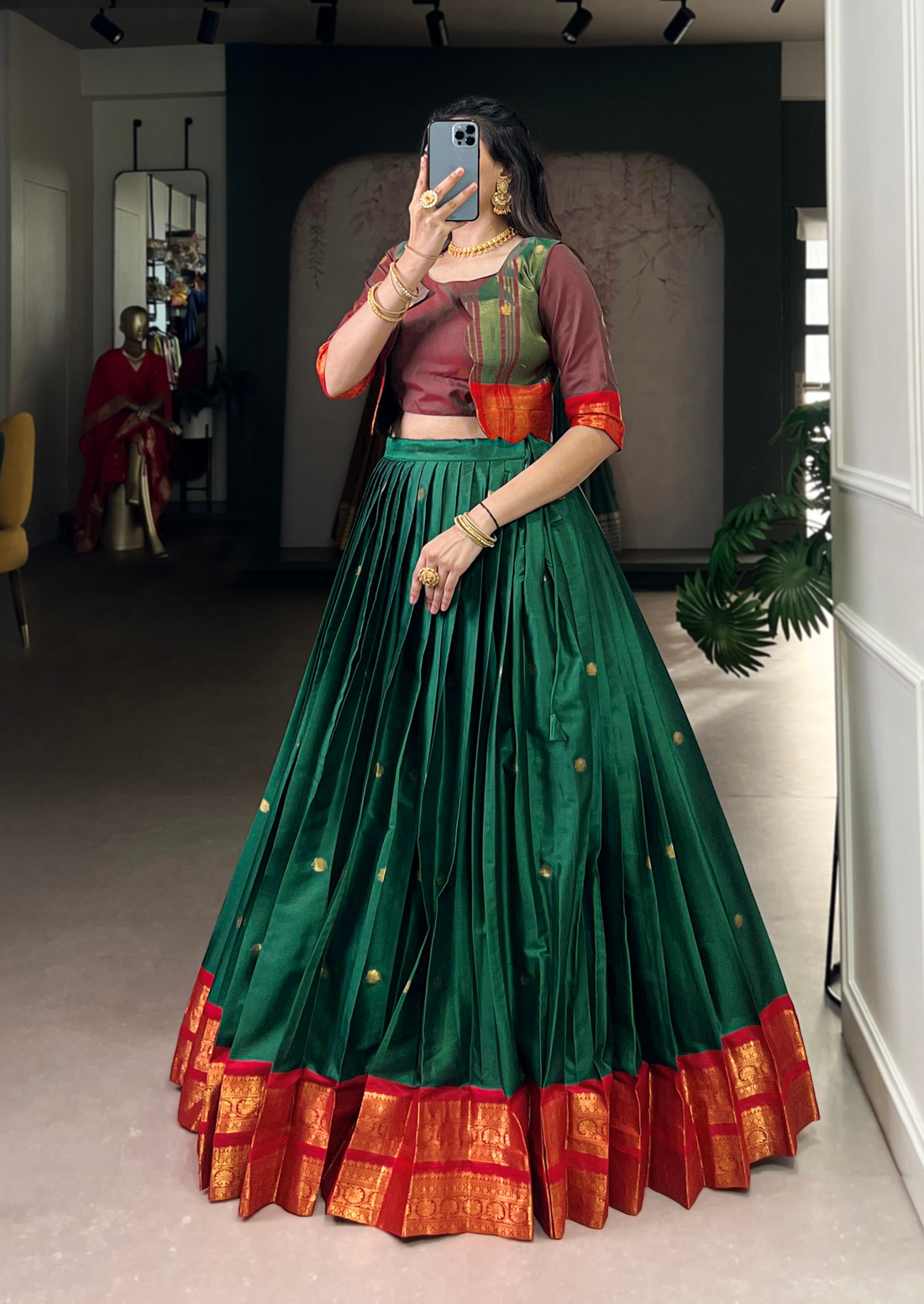 BANZARAN Zari Weaving Poly-Cotton Lehenga Set with Blouse & Koti – 5 Meter Flair