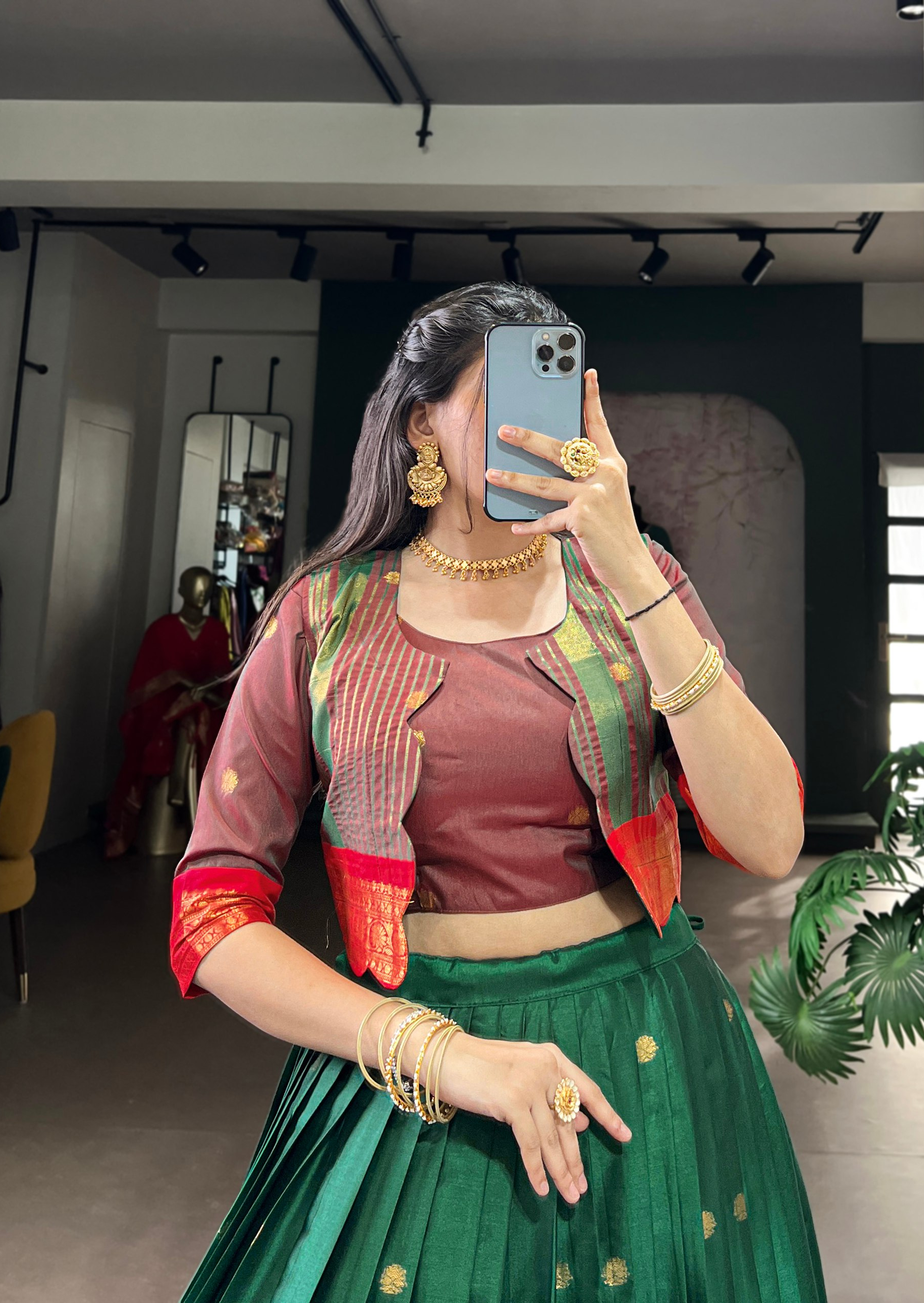 BANZARAN Zari Weaving Poly-Cotton Lehenga Set with Blouse & Koti – 5 Meter Flair