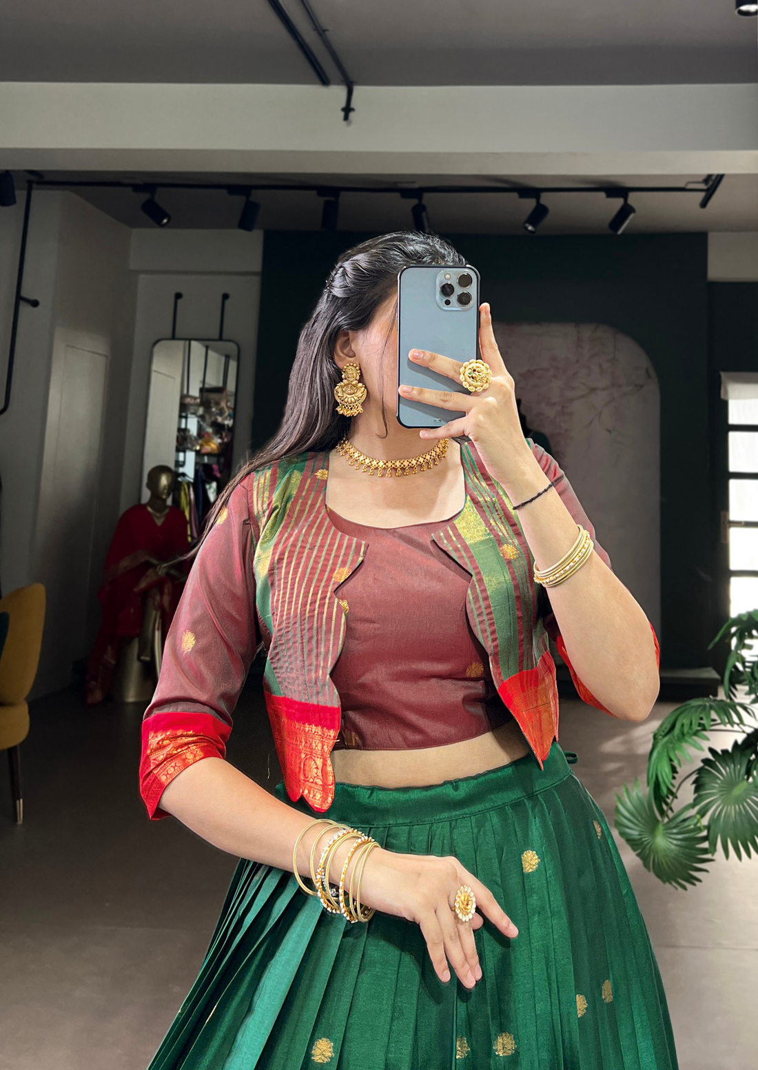 BANZARAN Zari Weaving Poly-Cotton Lehenga Set with Blouse & Koti – 5 Meter Flair