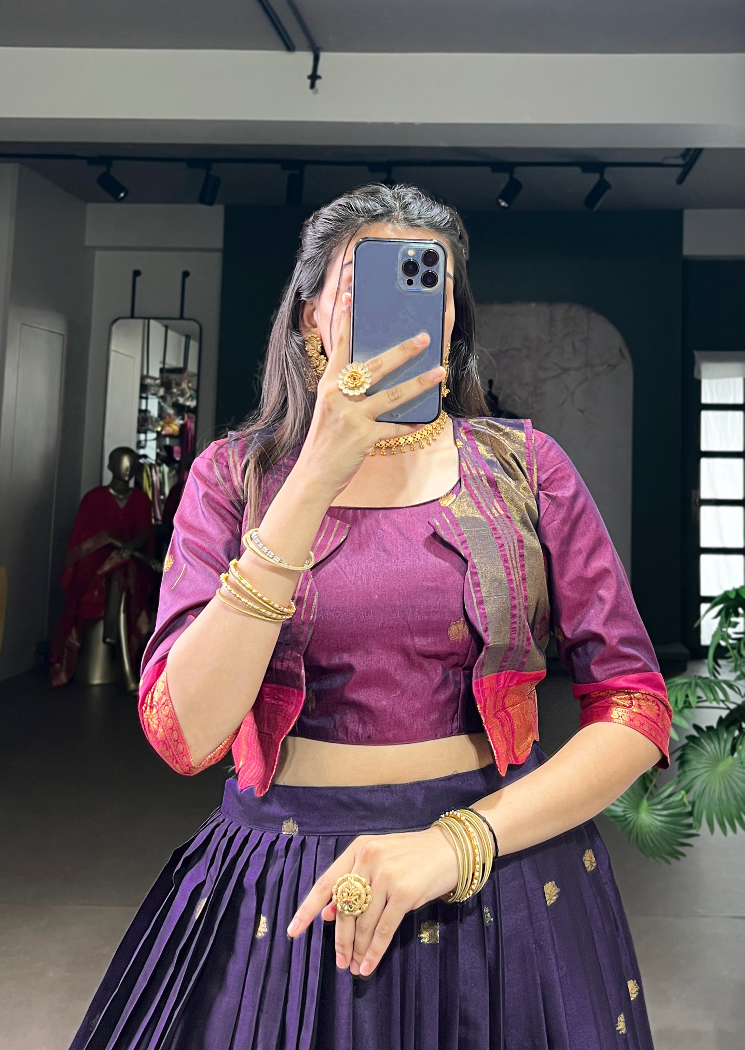 BANZARAN Zari Weaving Poly-Cotton Lehenga Set with Blouse & Koti – 5 Meter Flair