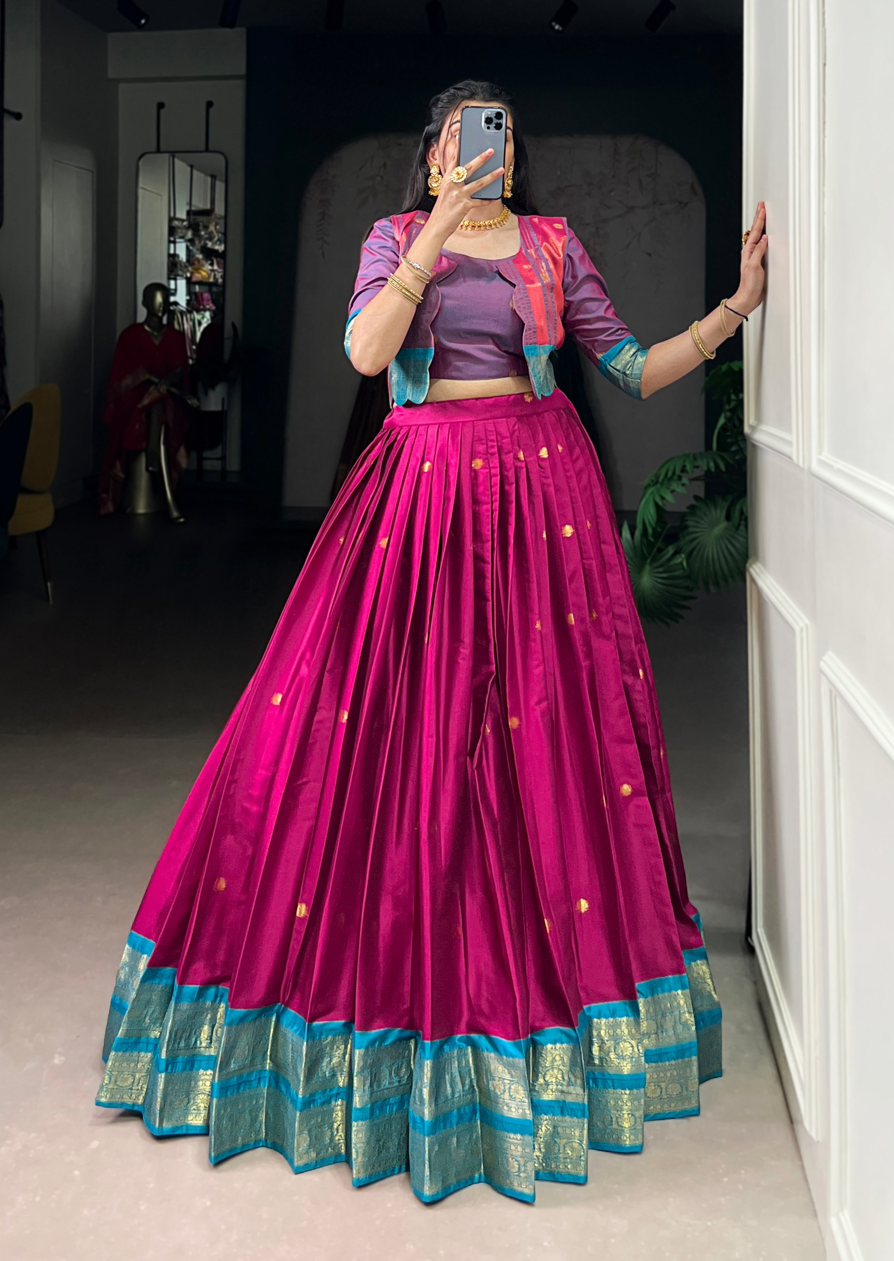 BANZARAN Zari Weaving Poly-Cotton Lehenga Set with Blouse & Koti – 5 Meter Flair