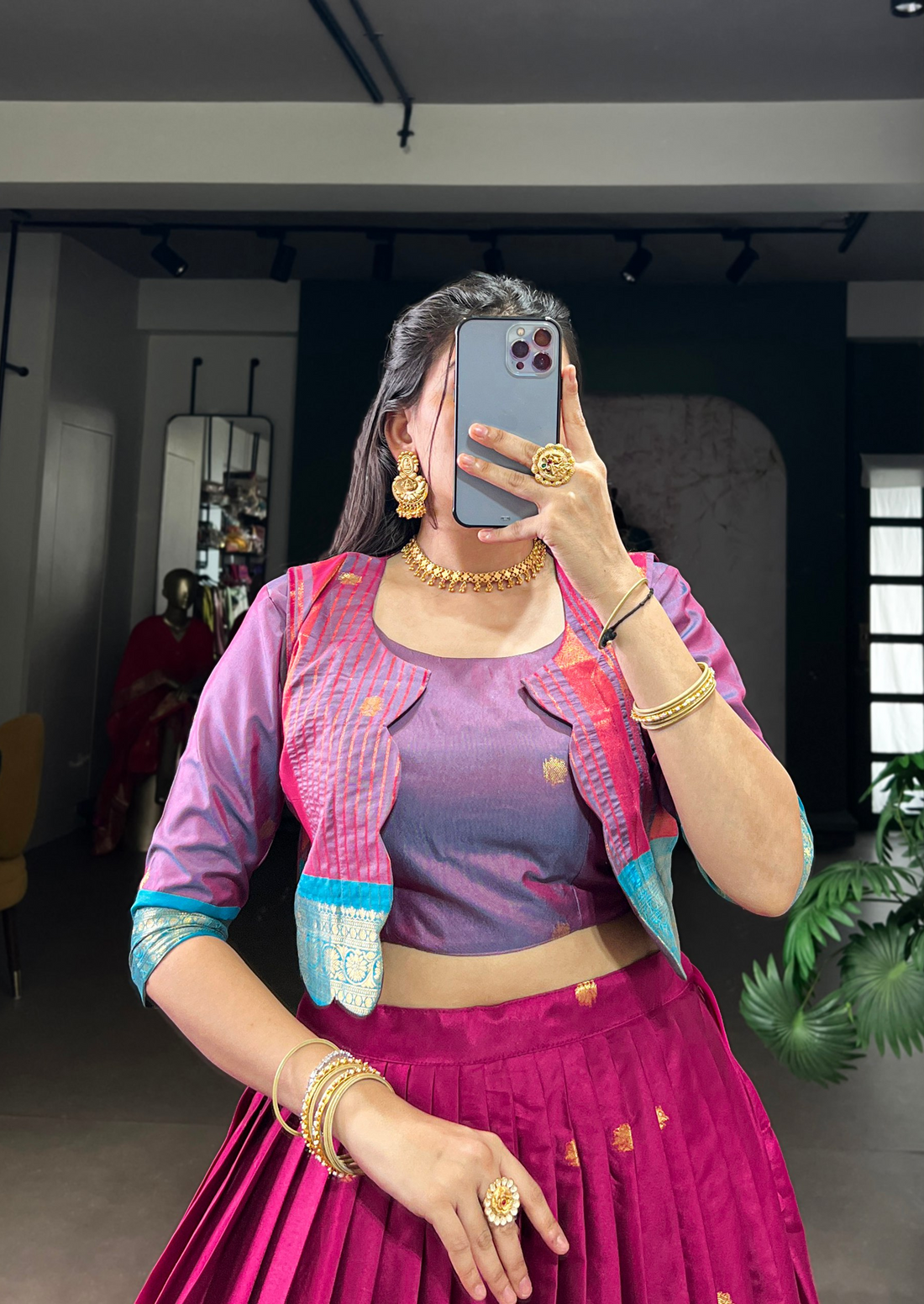 BANZARAN Zari Weaving Poly-Cotton Lehenga Set with Blouse & Koti – 5 Meter Flair