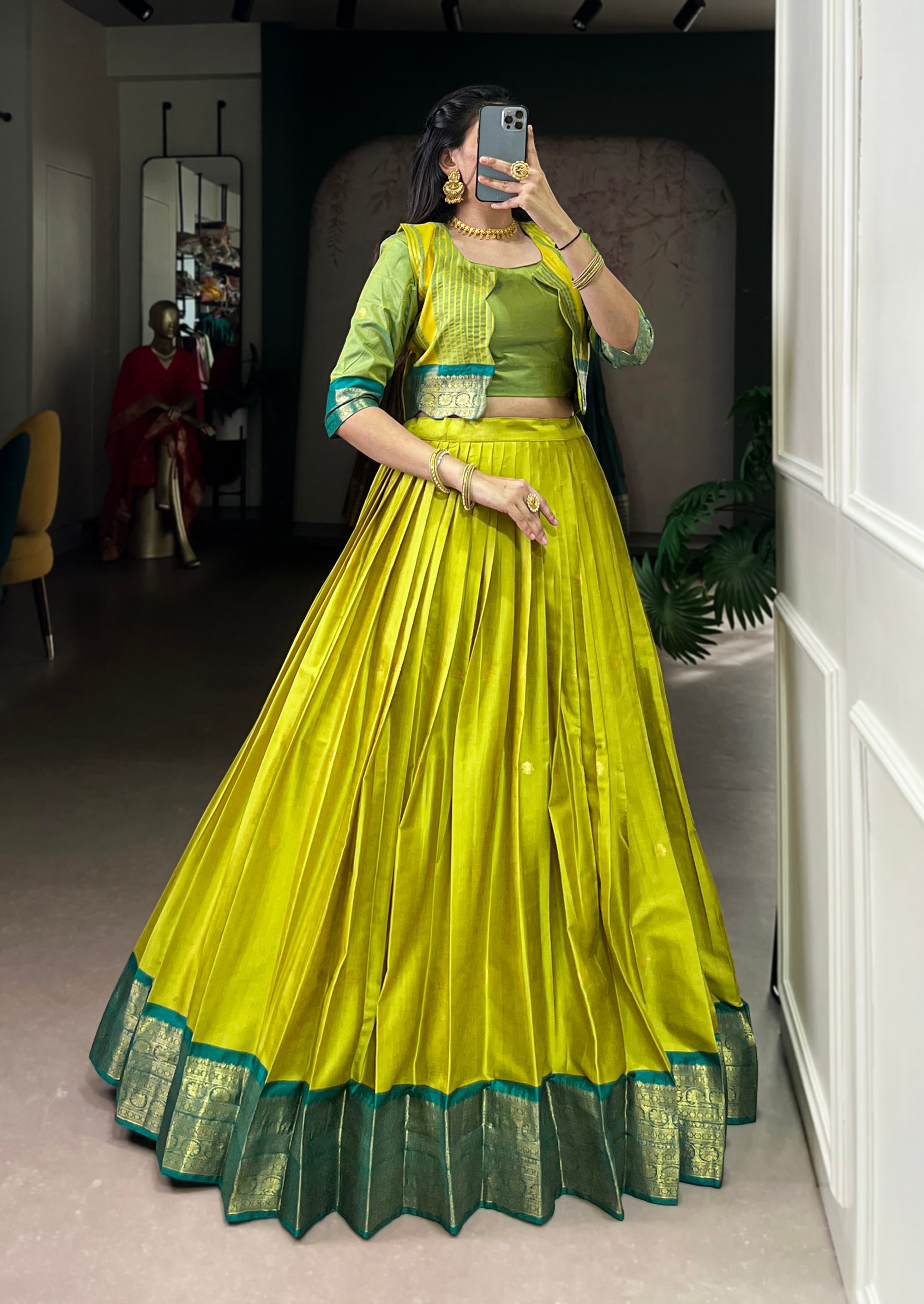 BANZARAN Zari Weaving Poly-Cotton Lehenga Set with Blouse & Koti – 5 Meter Flair