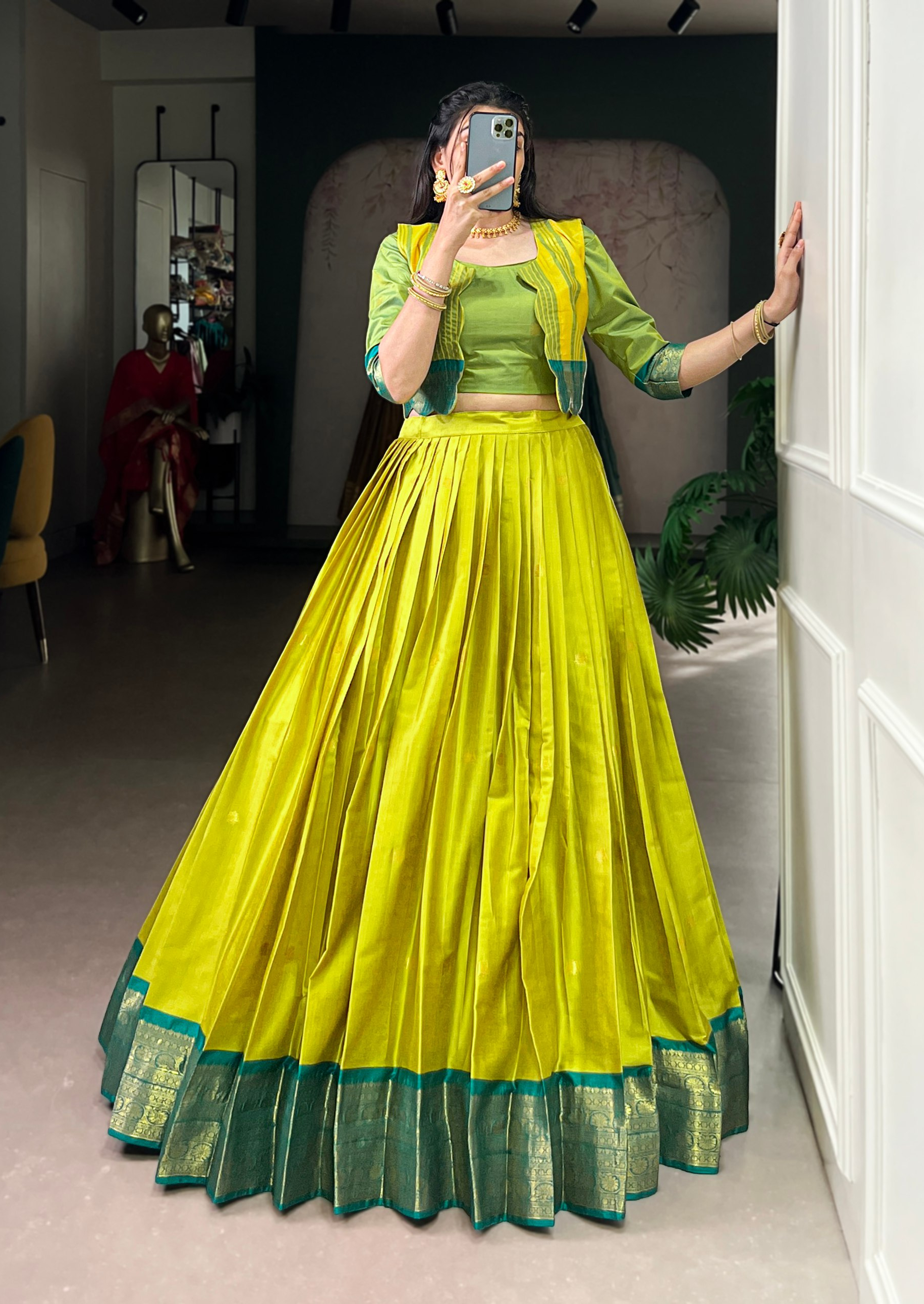 BANZARAN Zari Weaving Poly-Cotton Lehenga Set with Blouse & Koti – 5 Meter Flair