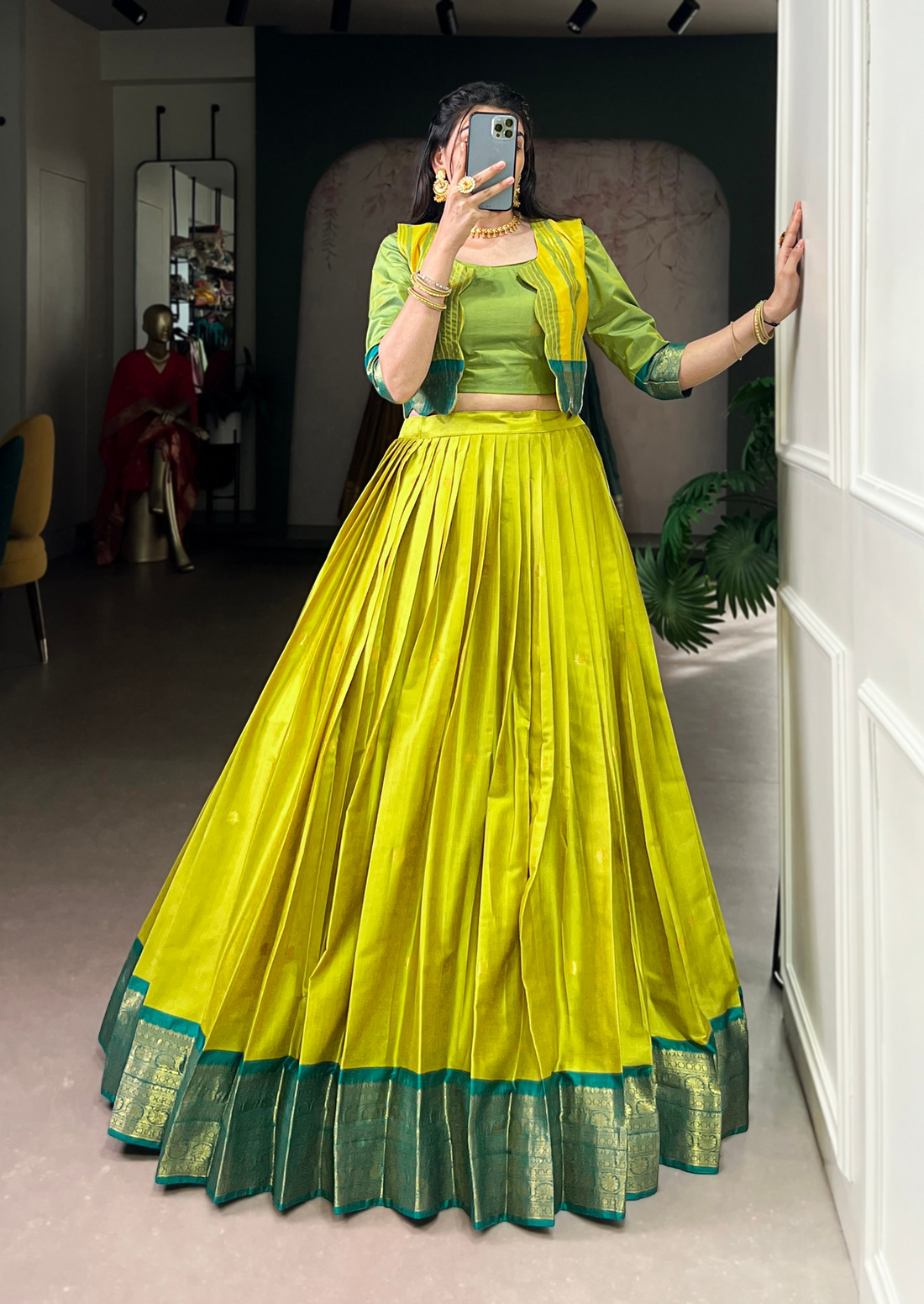 BANZARAN Zari Weaving Poly-Cotton Lehenga Set with Blouse & Koti – 5 Meter Flair