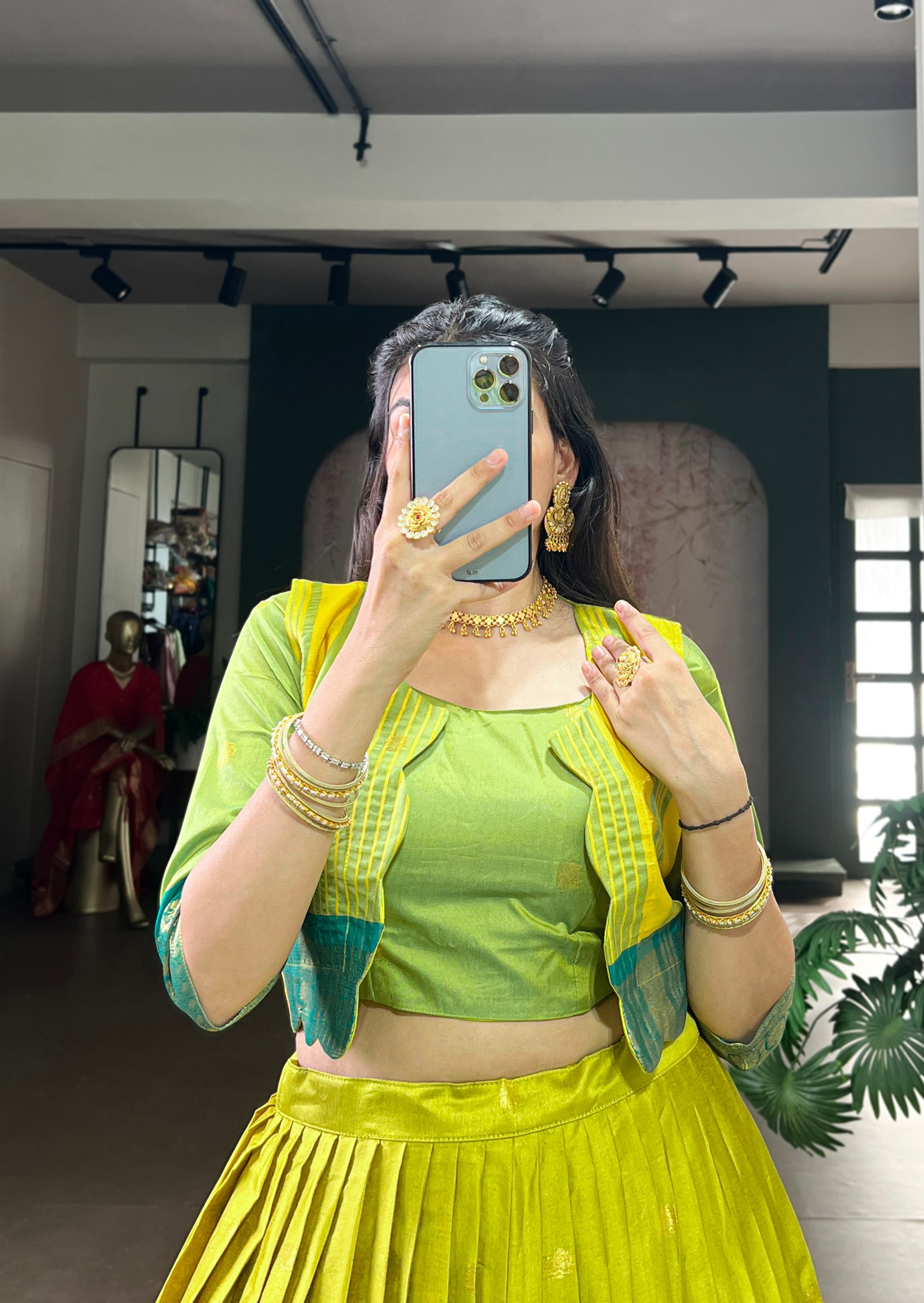 BANZARAN Zari Weaving Poly-Cotton Lehenga Set with Blouse & Koti – 5 Meter Flair