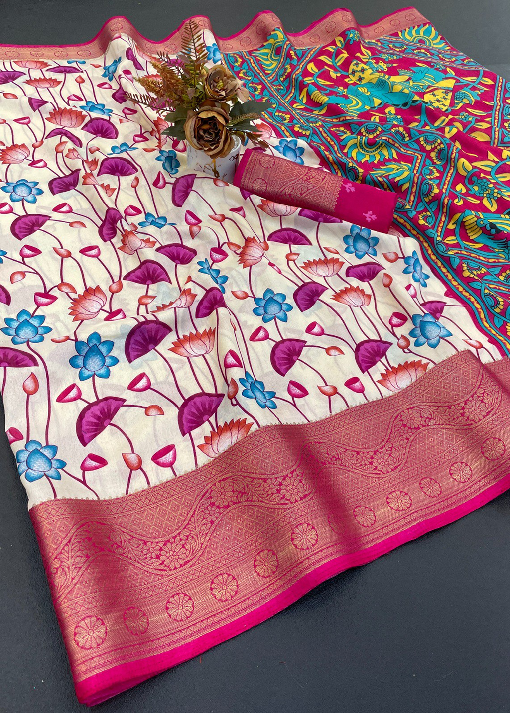 Designer Freehand Dola Silk Saree