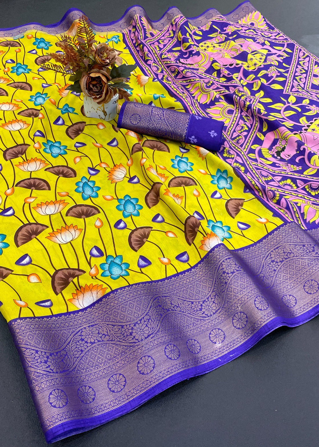 Designer Freehand Dola Silk Saree