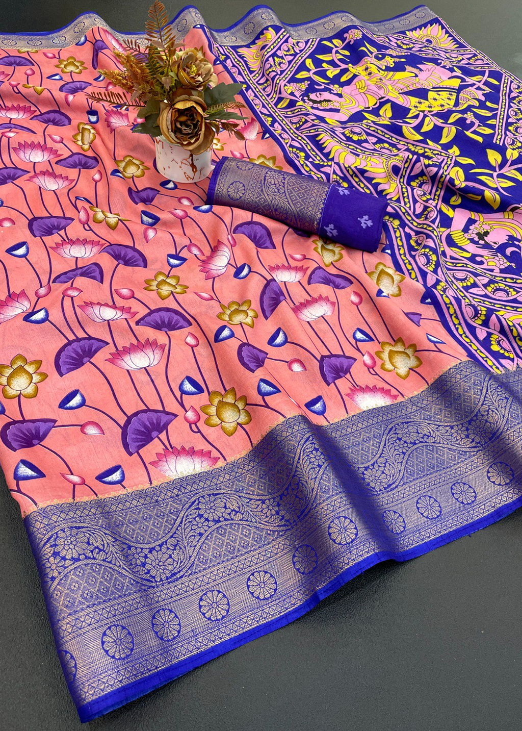 Designer Freehand Dola Silk Saree