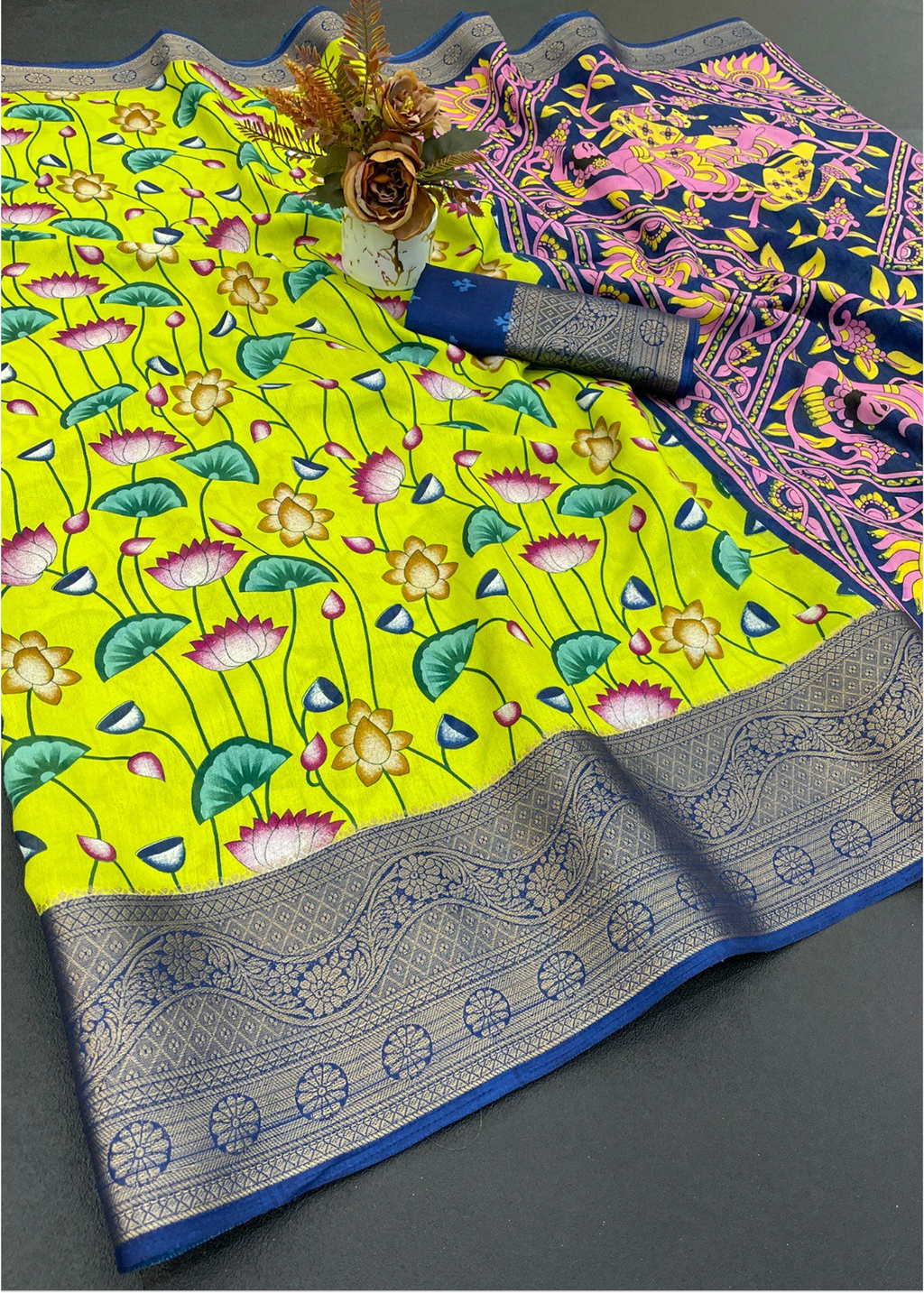 Designer Freehand Dola Silk Saree