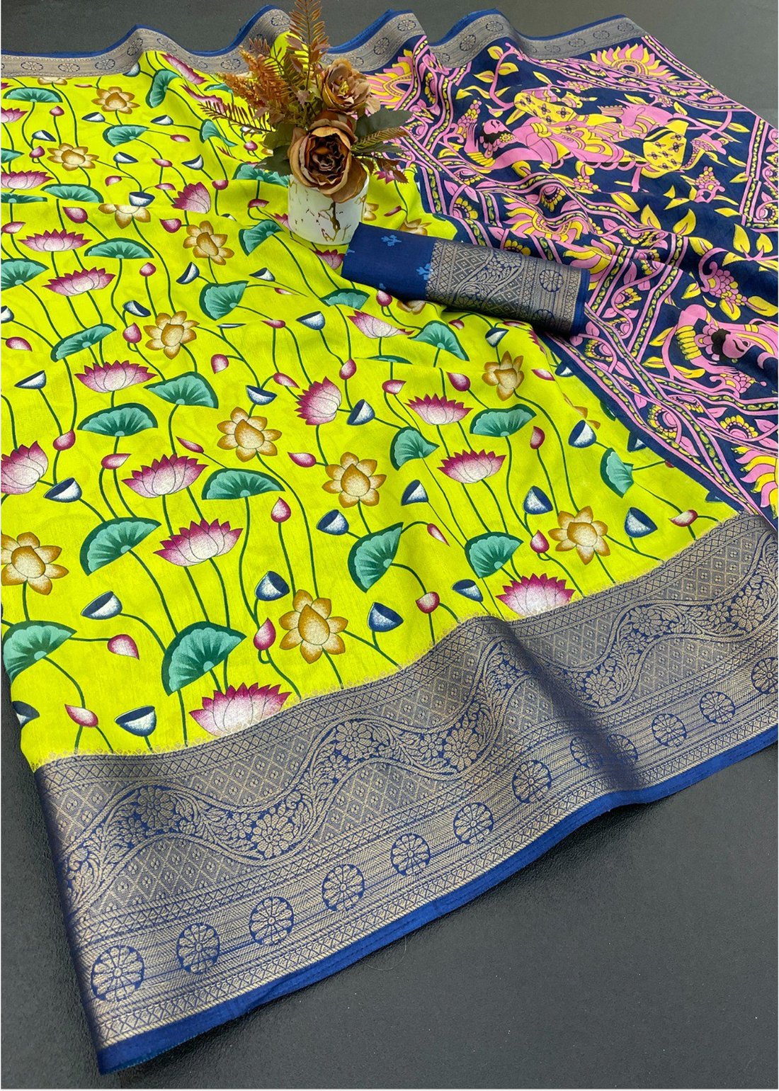 Designer Freehand Dola Silk Saree