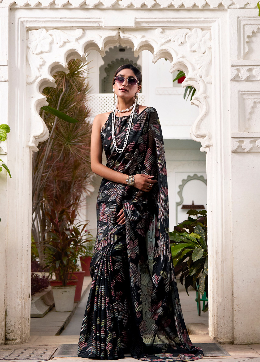 Floral Lurex Brasso Lightweight Designer Saree with Viscose Brasso Work