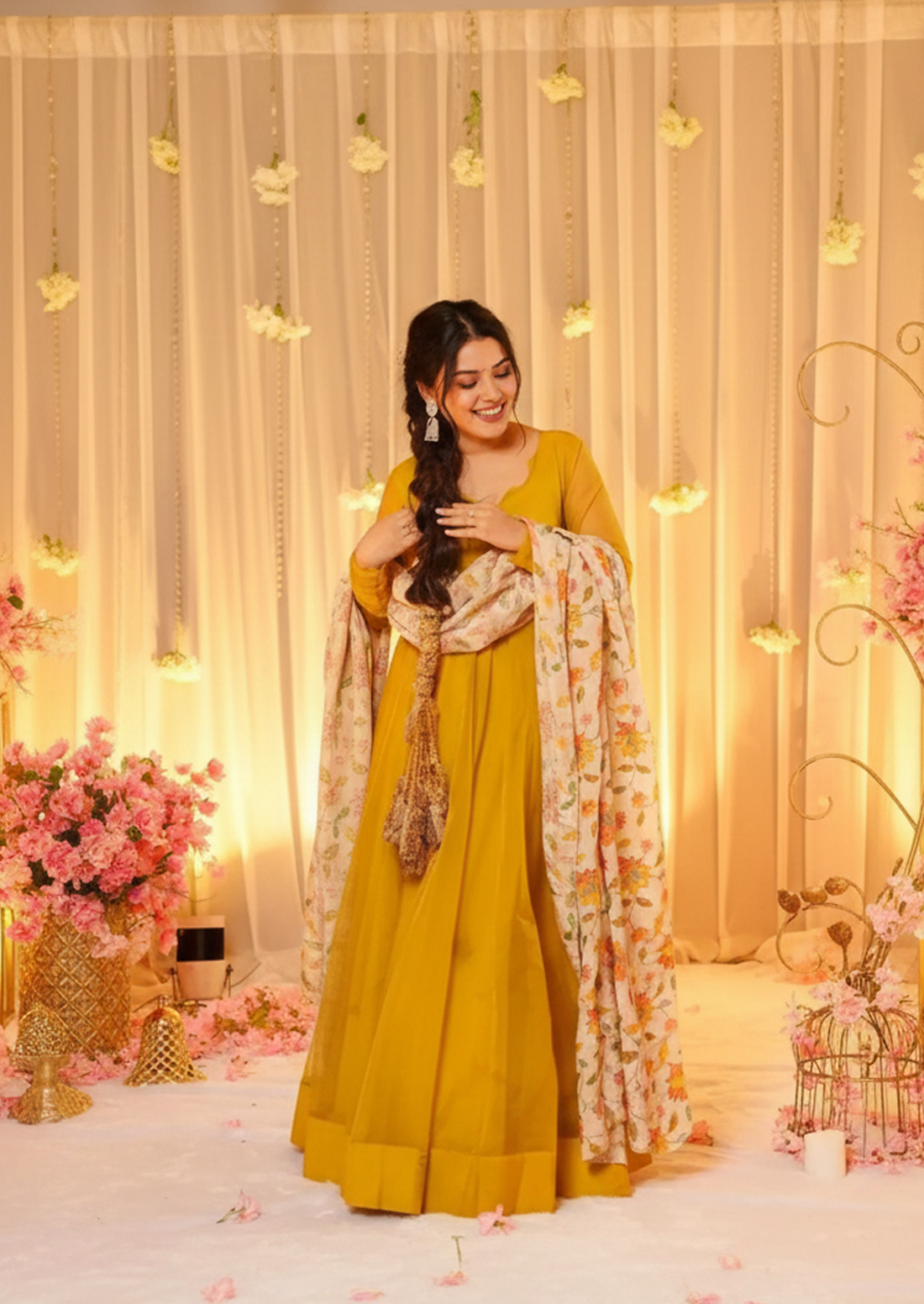 Banzaran Flared Georgette Gown With Digital Print Dupatta