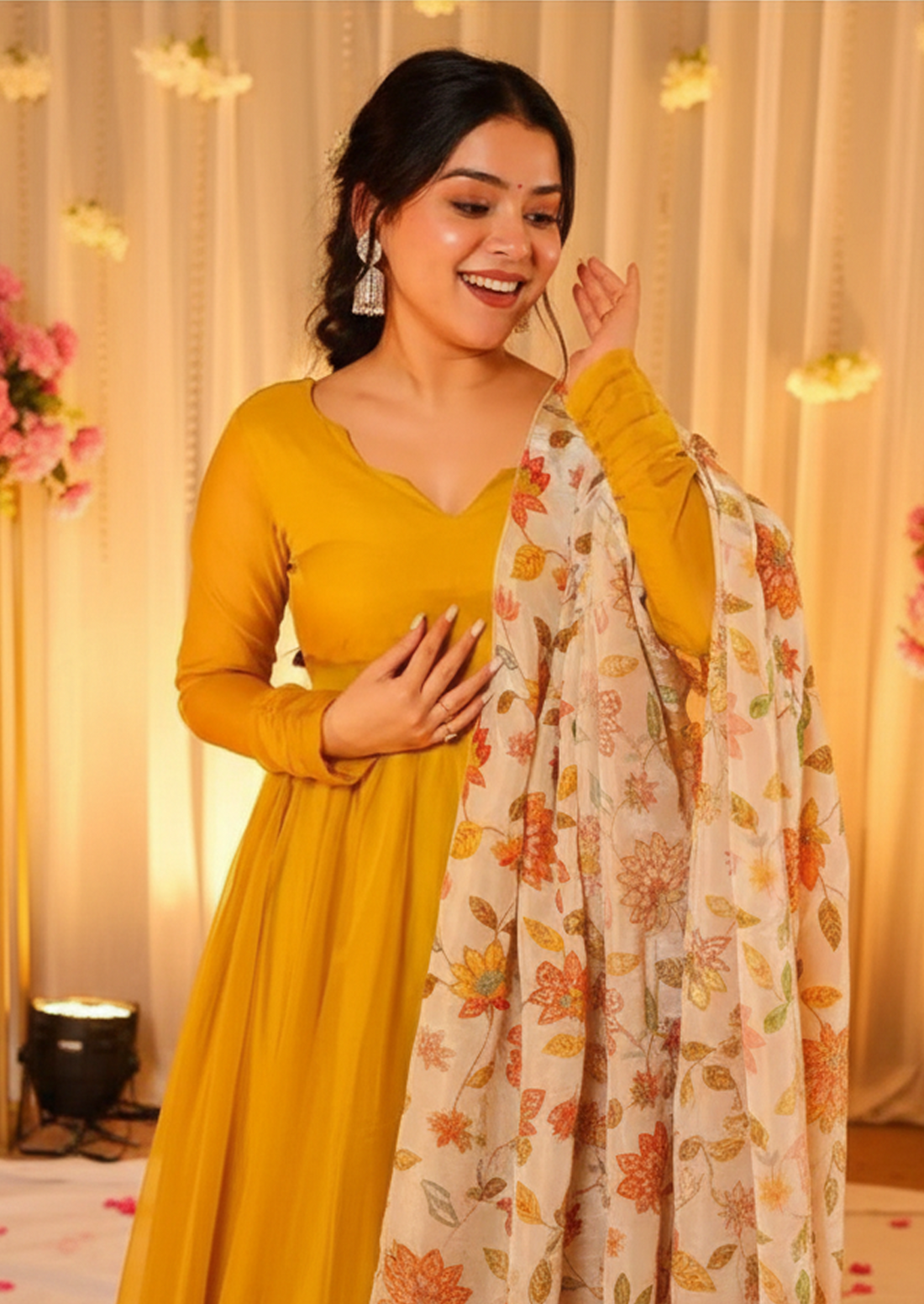 Banzaran Flared Georgette Gown With Digital Print Dupatta