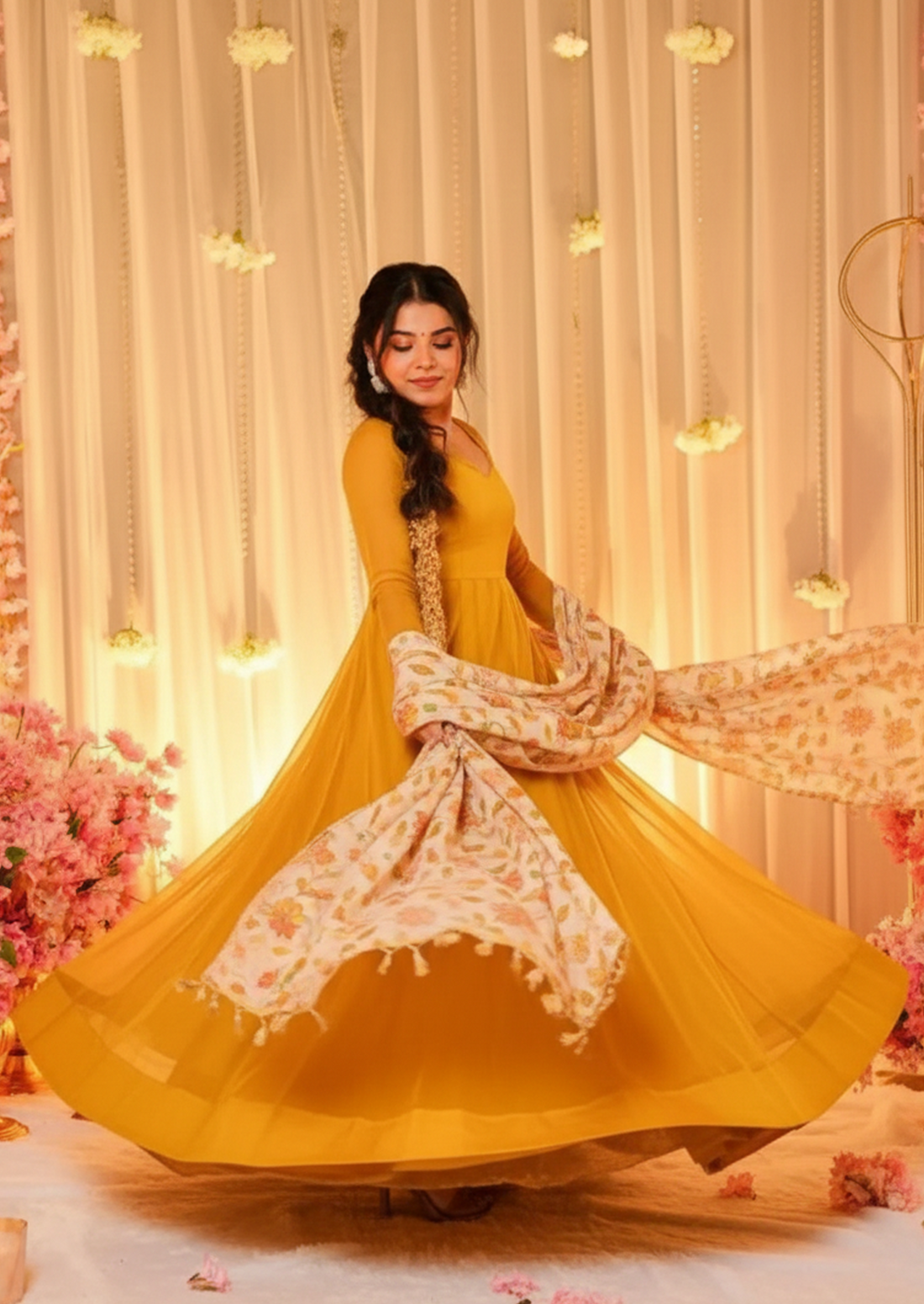 Banzaran Flared Georgette Gown With Digital Print Dupatta