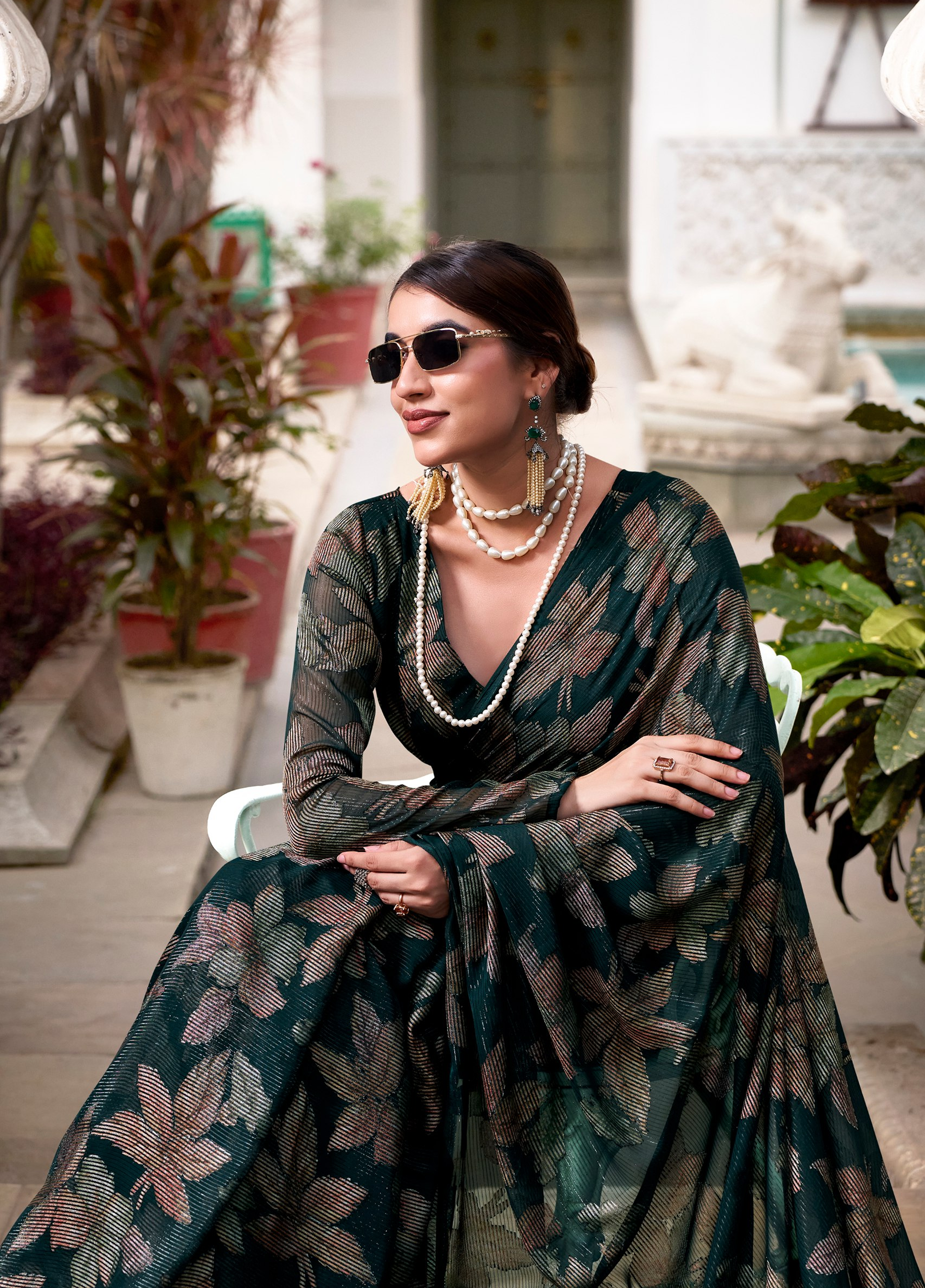 Floral Lurex Brasso Lightweight Designer Saree with Viscose Brasso Work