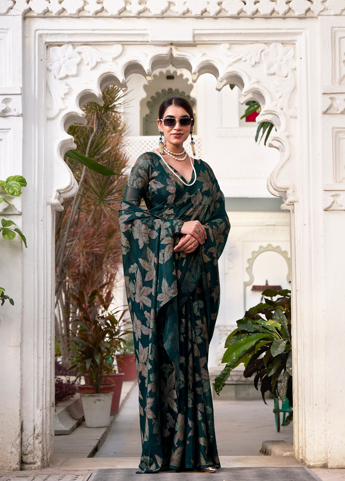 Floral Lurex Brasso Lightweight Designer Saree with Viscose Brasso Work