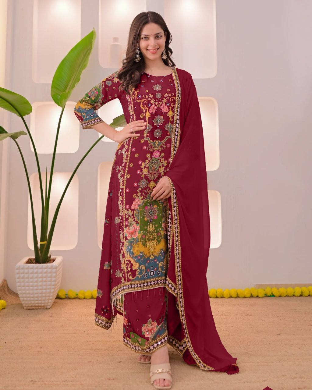 Showroom Quality Banzaran Noori Anarkali Round Plaza Set – Premium Ethnic Wear