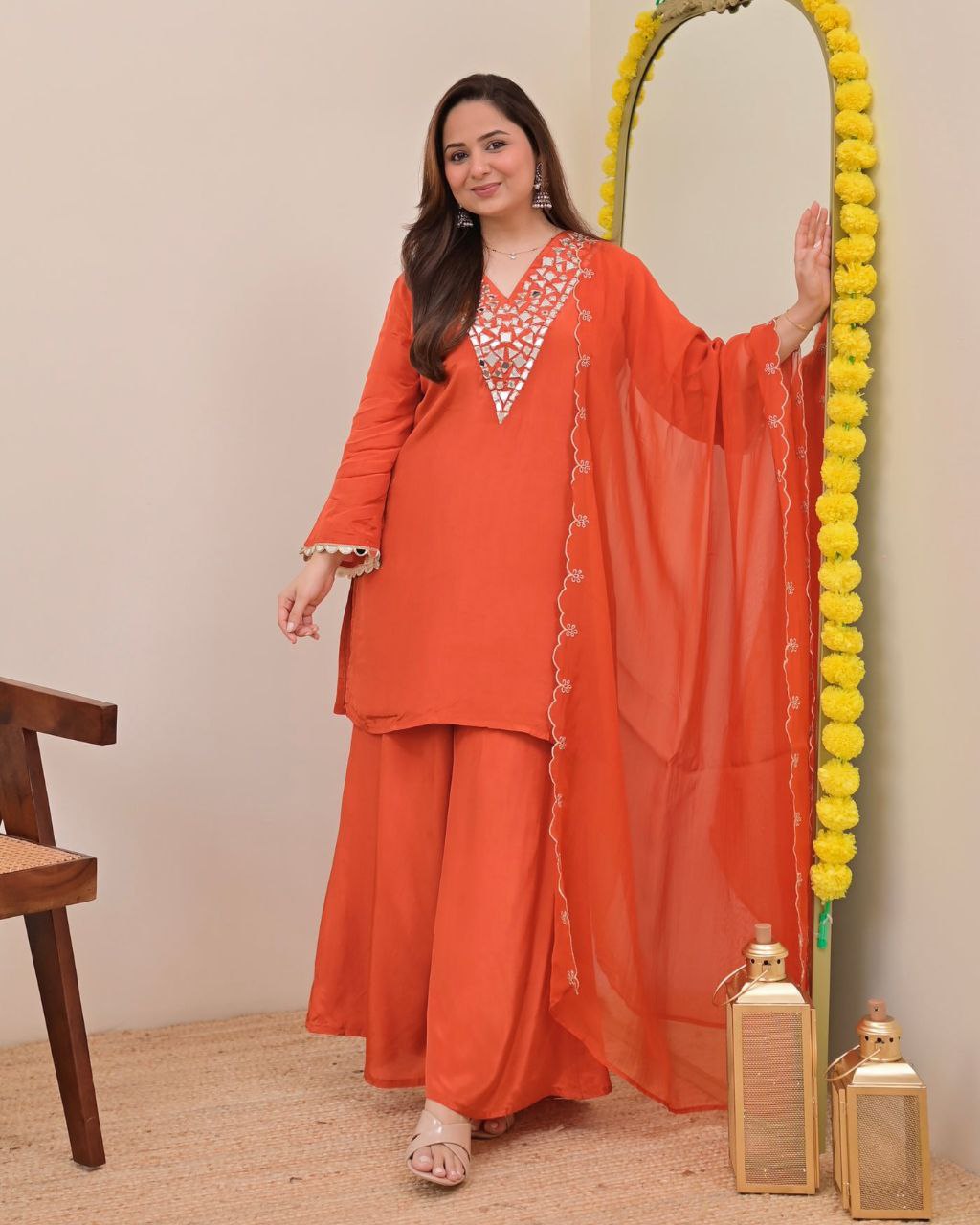 Designer Banzaran Festive Wear Fox Georgette Real Mirror Embroidered Sharara Set for Women