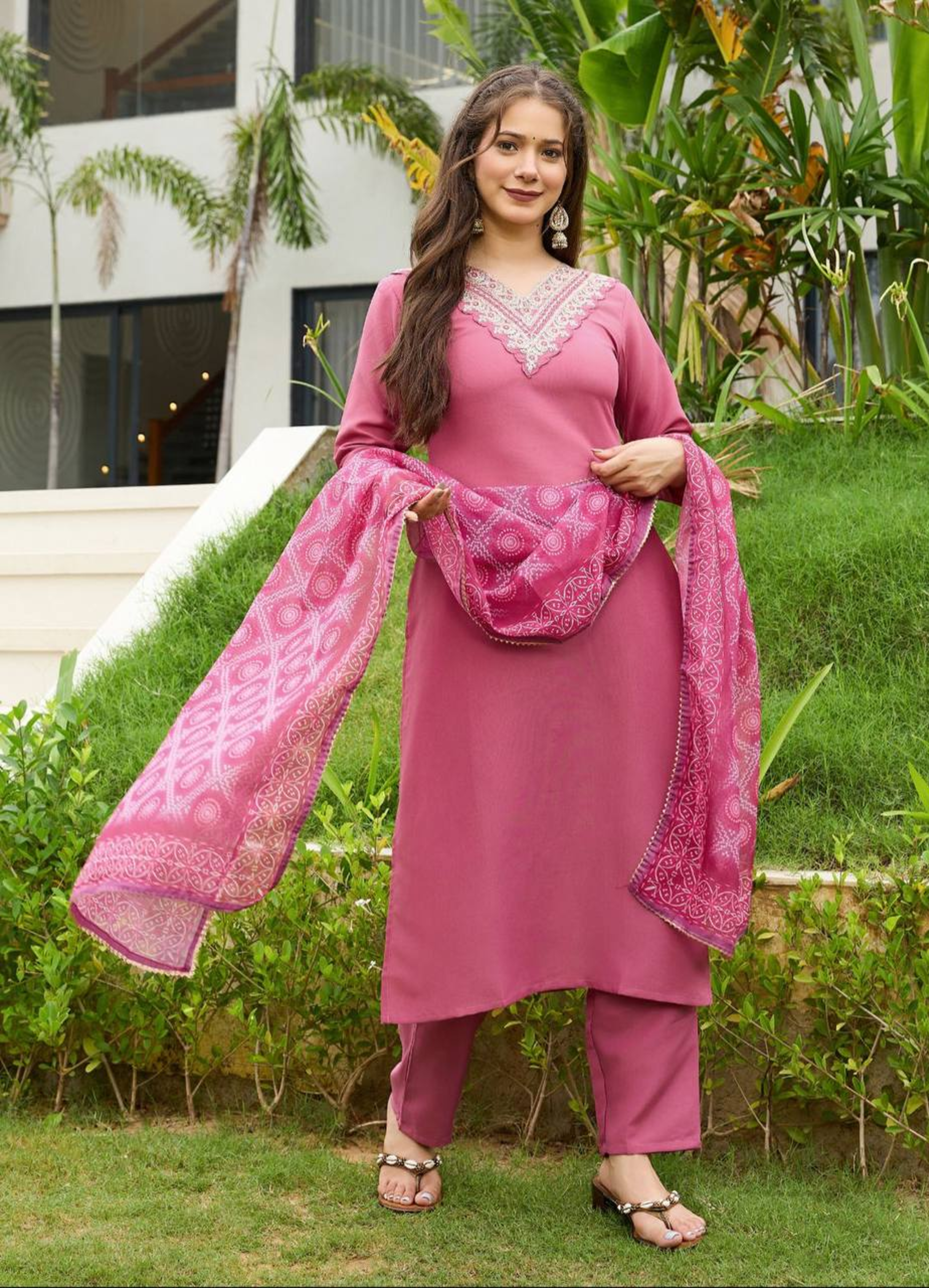 Medha – Women's Rayon Embroidered Straight Kurta Set With Pant & Dupatta