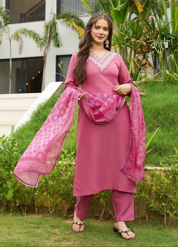 Medha – Women's Rayon Embroidered Straight Kurta Set With Pant & Dupatta