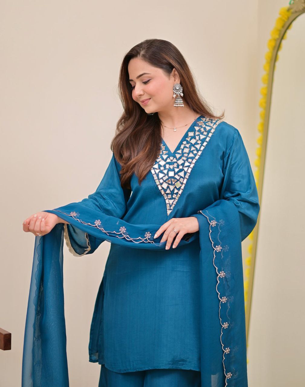 Premium Banzaran Festive Wear Fox Georgette Real Mirror Embroidered Sharara Set for Women