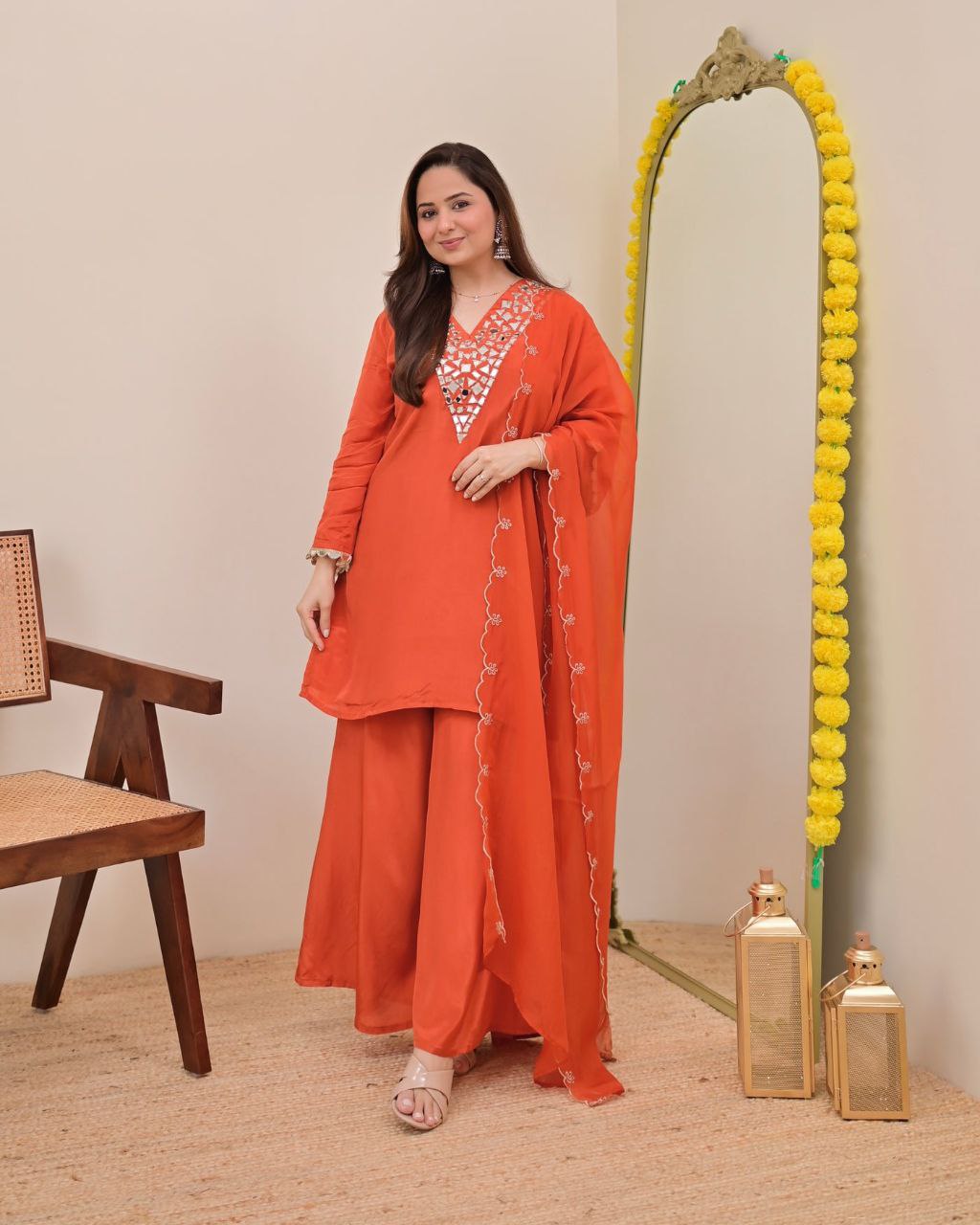 Designer Banzaran Festive Wear Fox Georgette Real Mirror Embroidered Sharara Set for Women