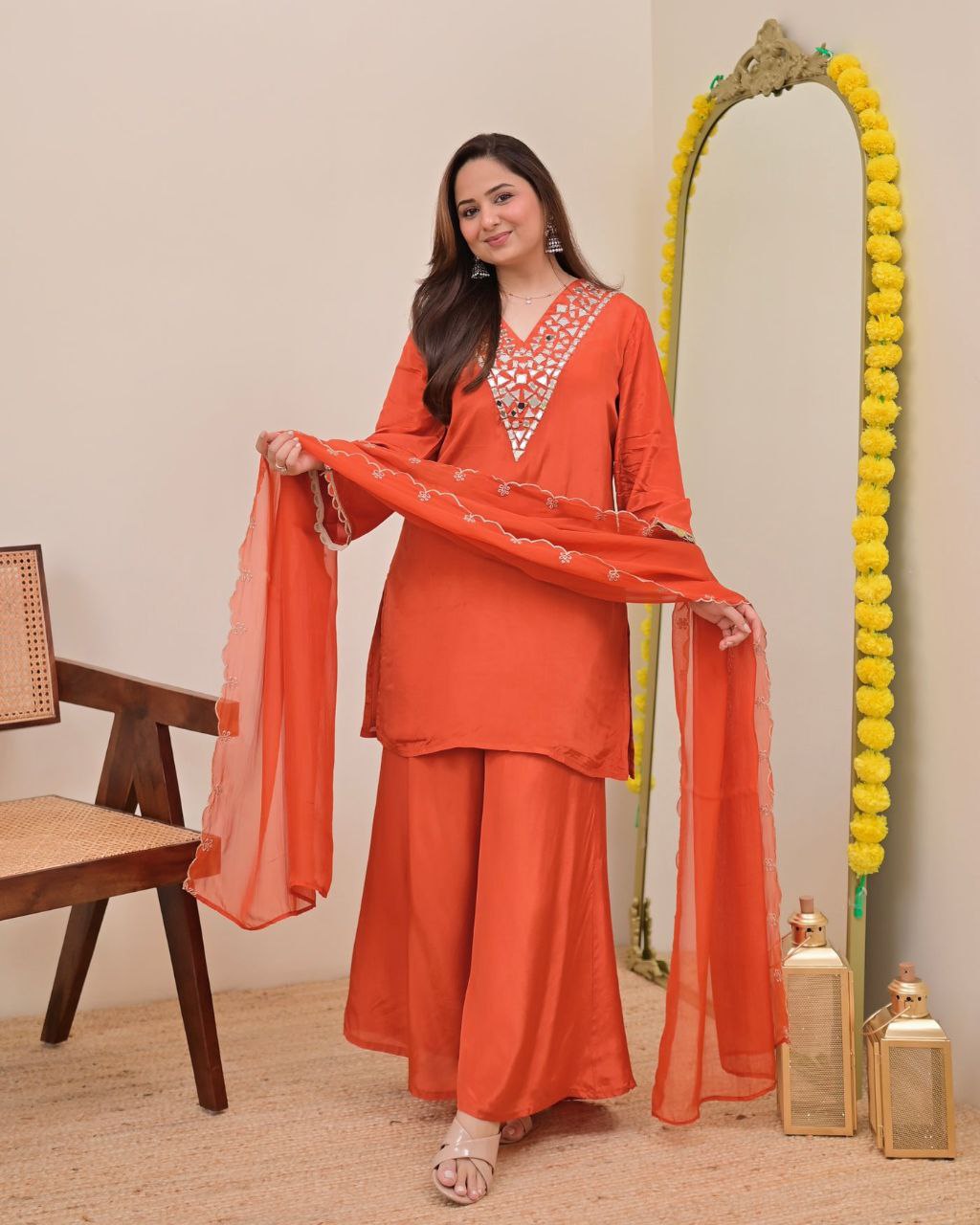 Designer Banzaran Festive Wear Fox Georgette Real Mirror Embroidered Sharara Set for Women