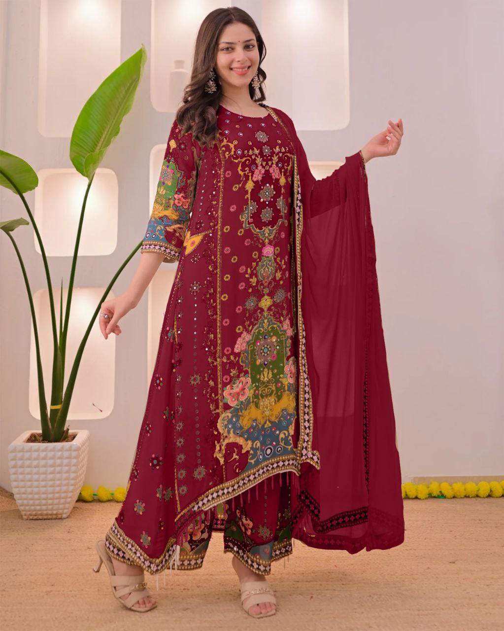 Showroom Quality Banzaran Noori Anarkali Round Plaza Set – Premium Ethnic Wear
