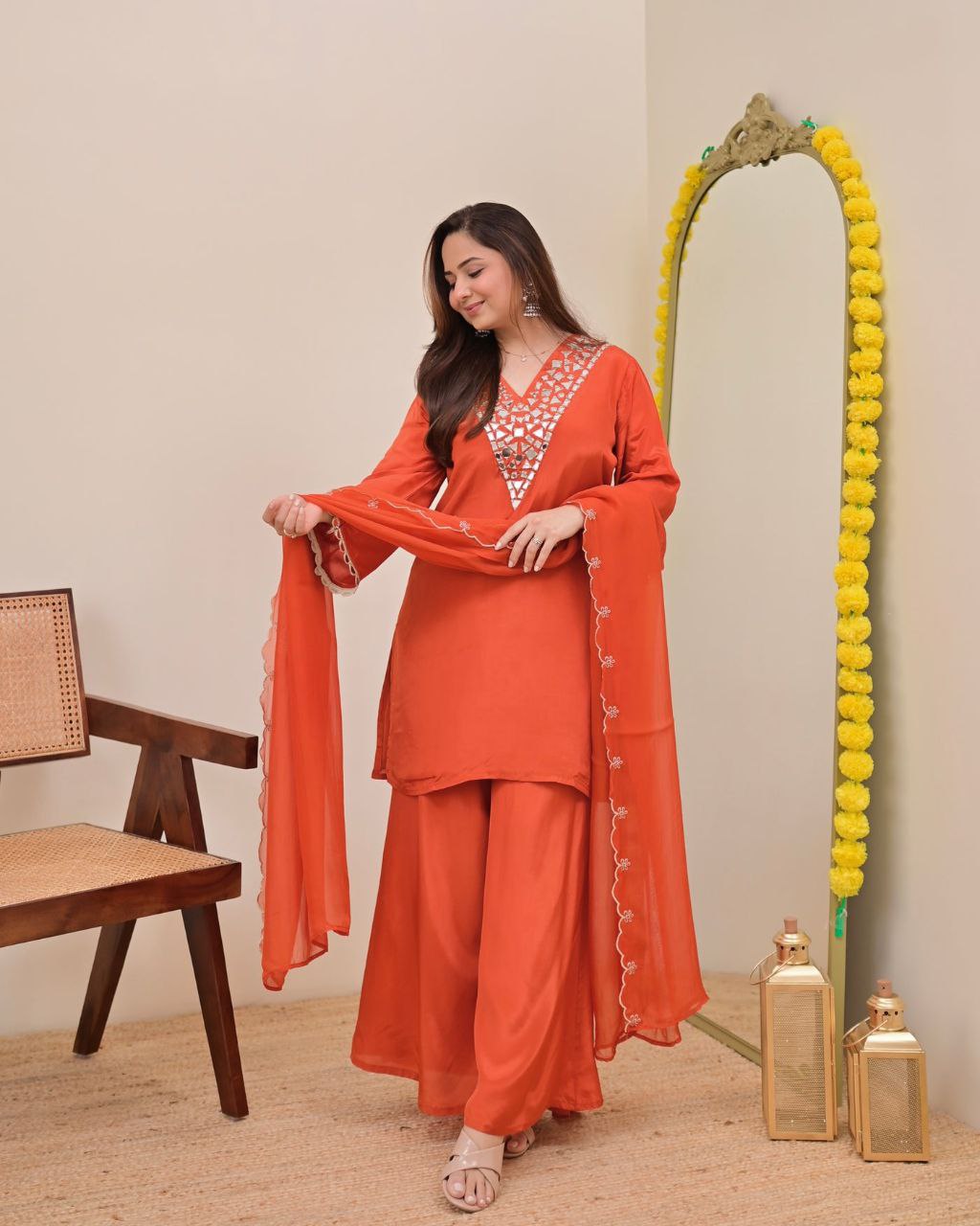 Designer Banzaran Festive Wear Fox Georgette Real Mirror Embroidered Sharara Set for Women