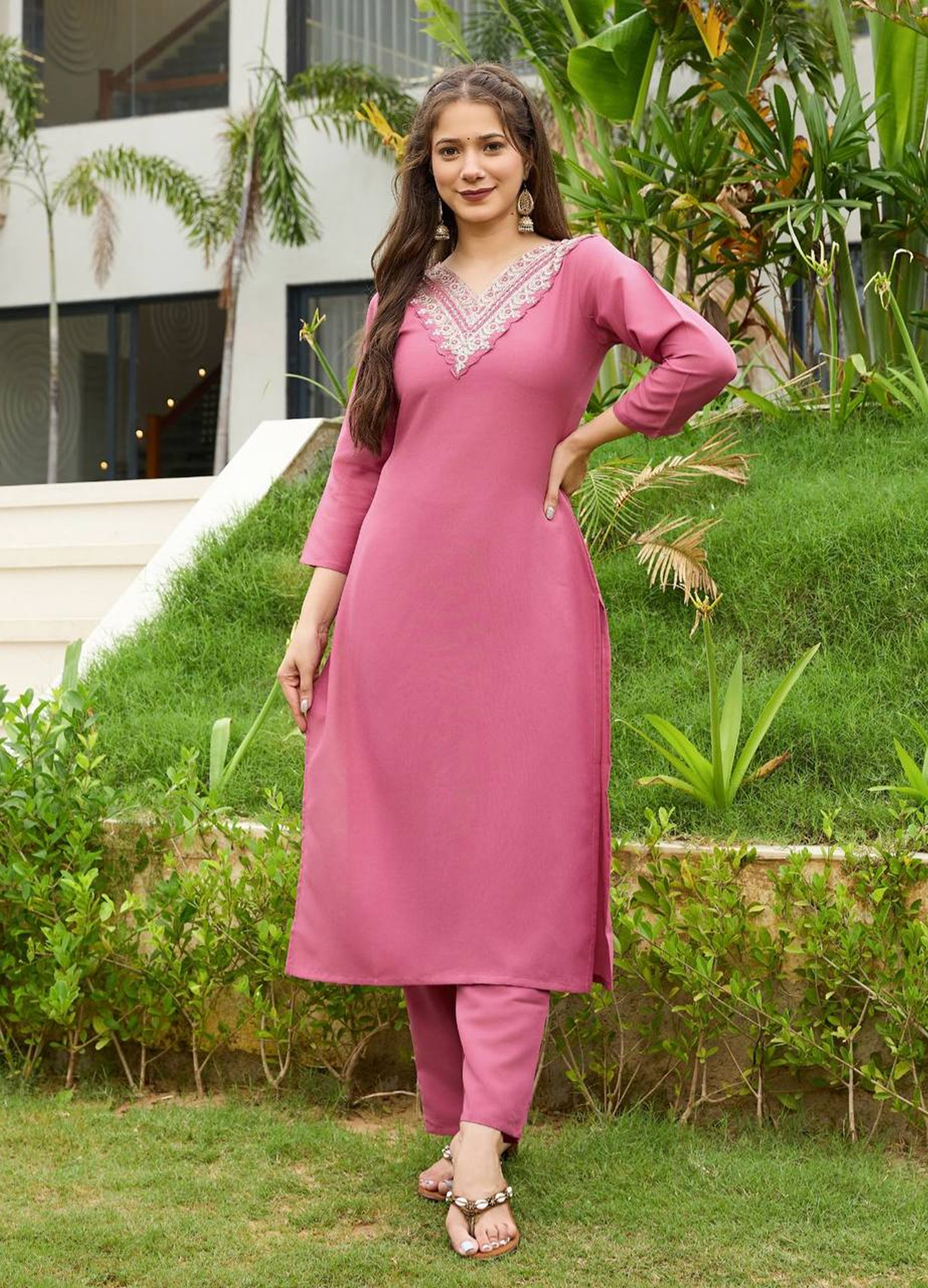 Medha – Women's Rayon Embroidered Straight Kurta Set With Pant & Dupatta