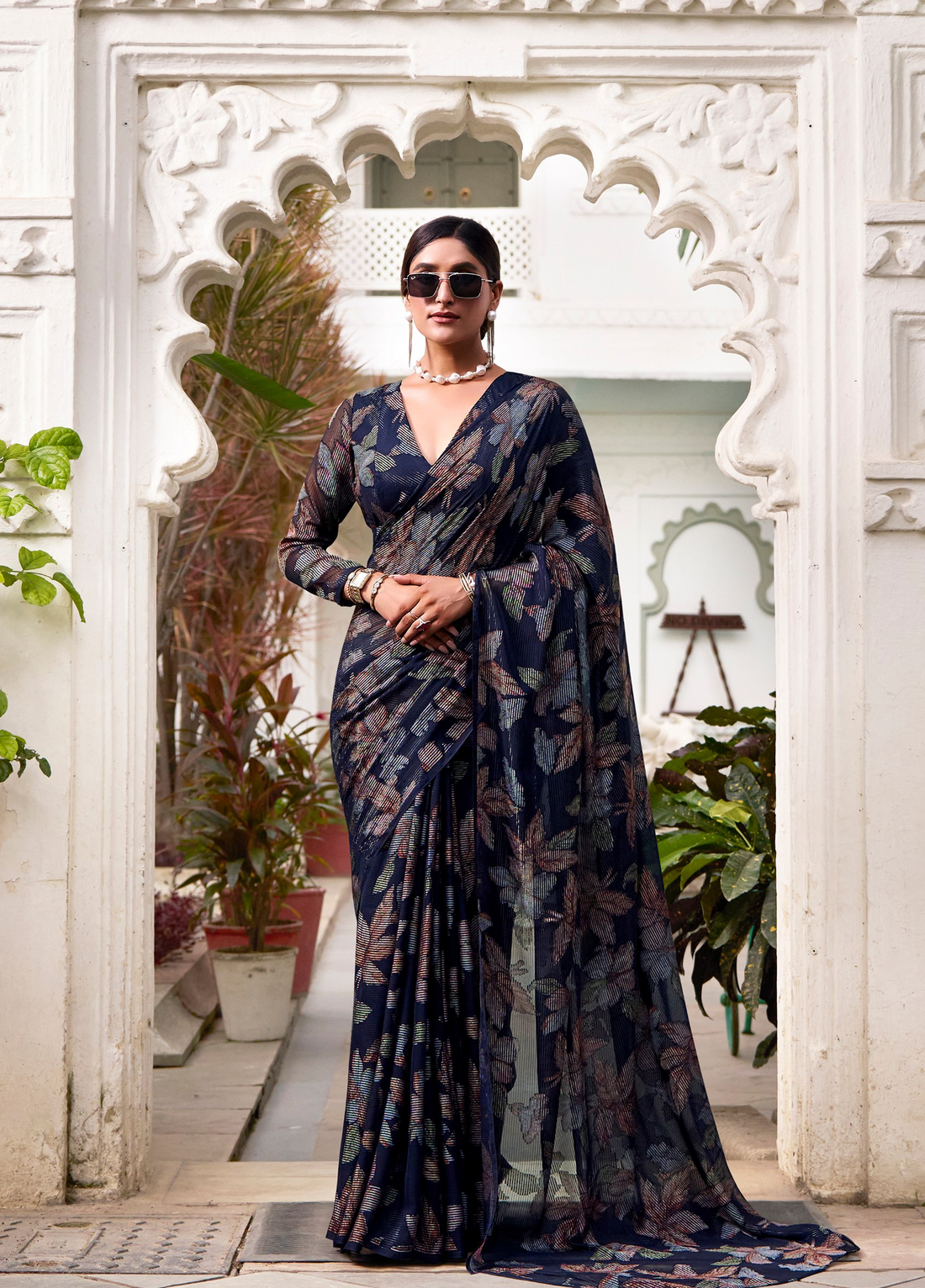 Floral Lurex Brasso Lightweight Designer Saree with Viscose Brasso Work