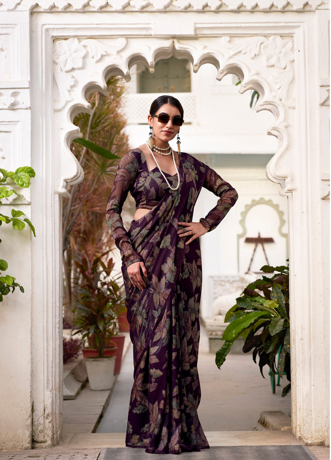 Floral Lurex Brasso Lightweight Designer Saree with Viscose Brasso Work