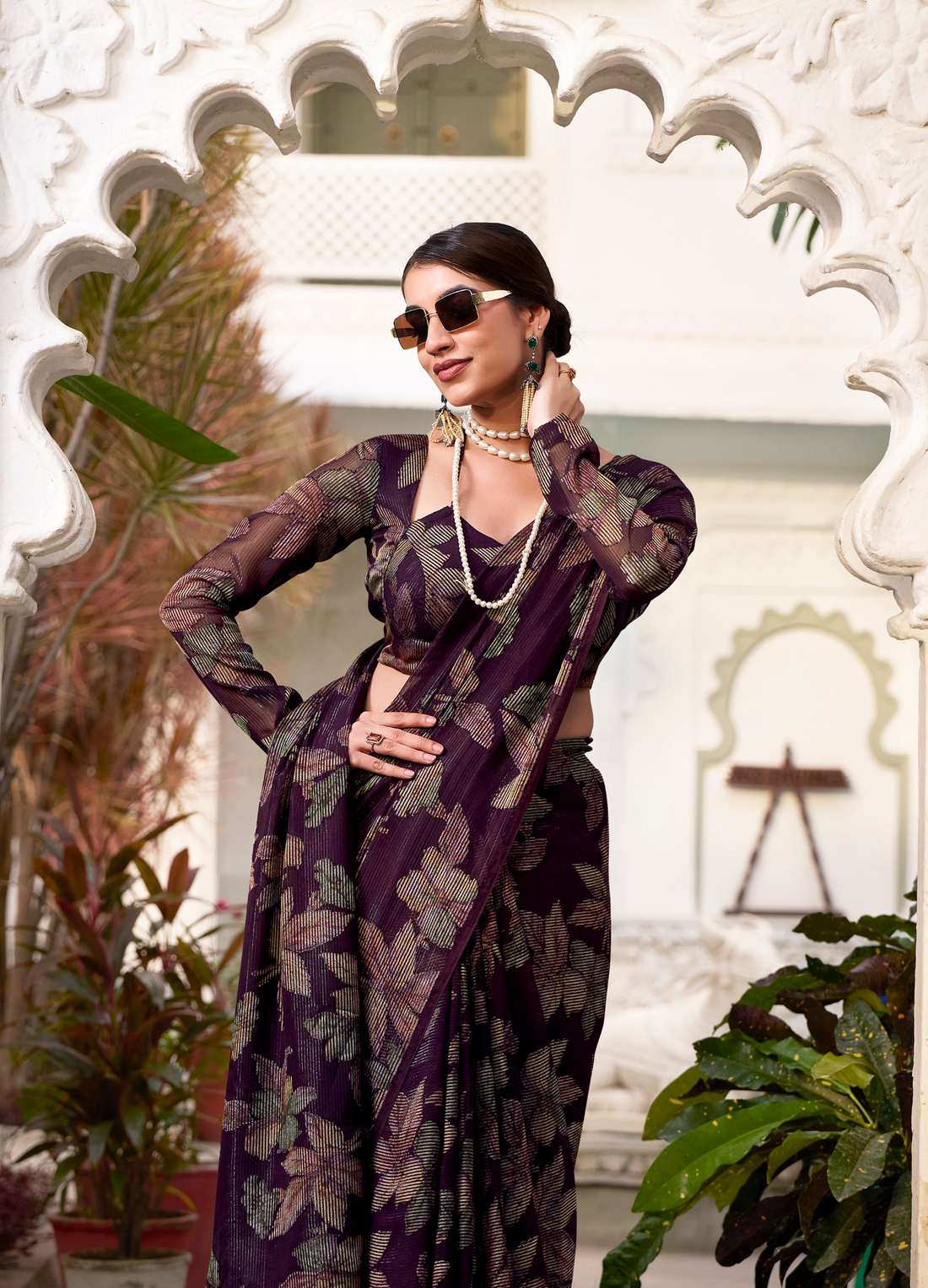 Floral Lurex Brasso Lightweight Designer Saree with Viscose Brasso Work