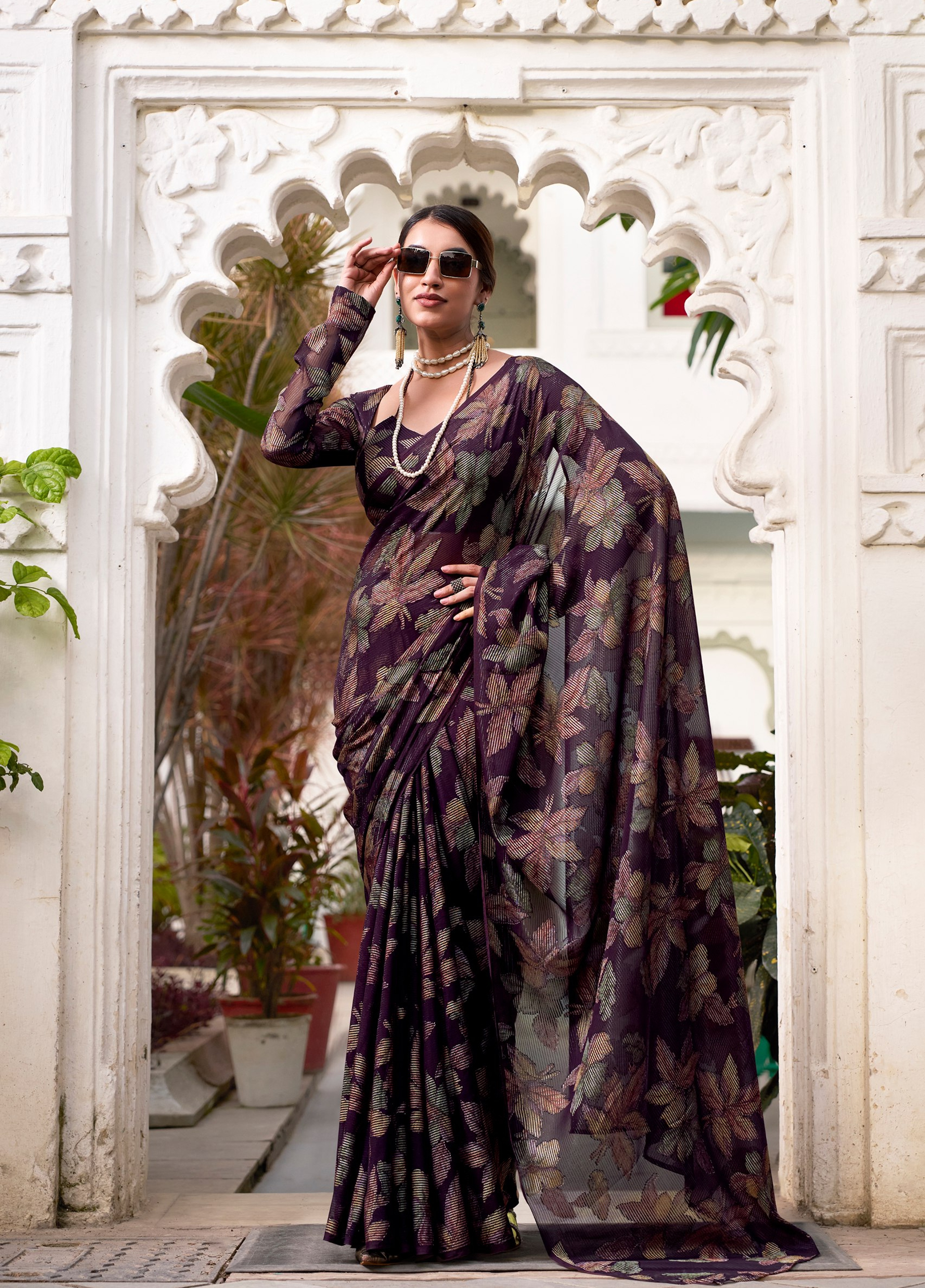 Floral Lurex Brasso Lightweight Designer Saree with Viscose Brasso Work