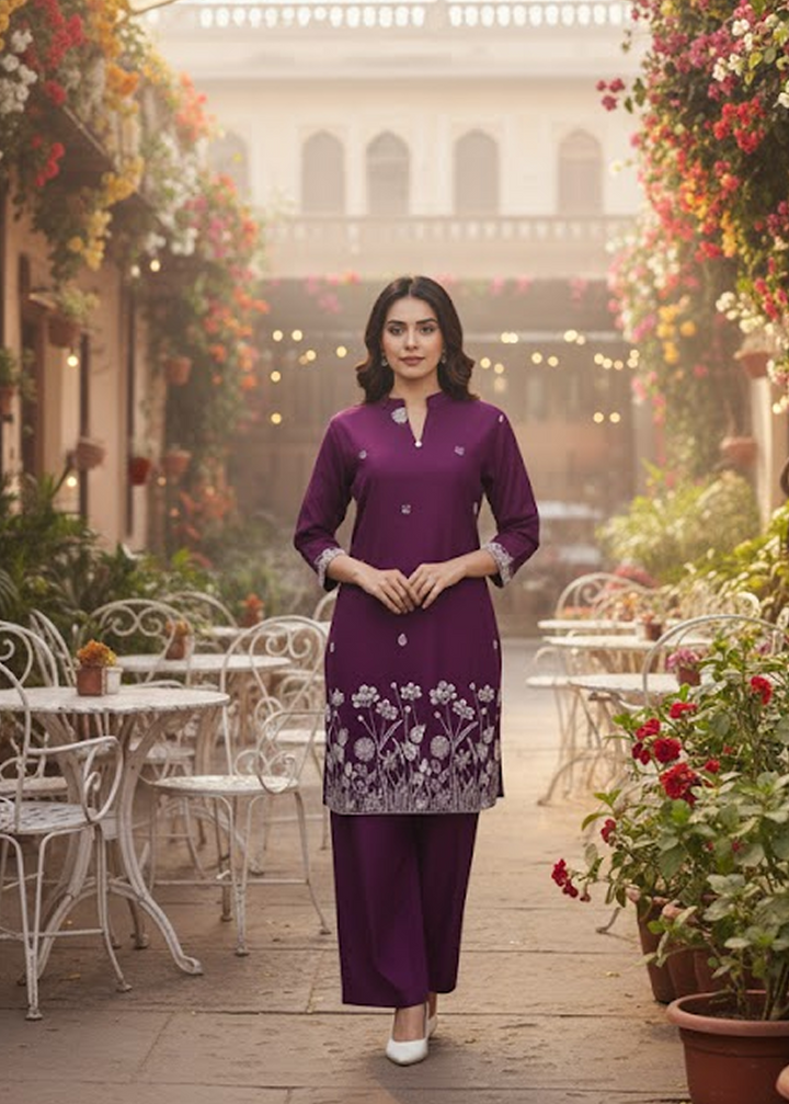 Rayon Embroidered Co-ord Set for Women – Comfortable & Stylish Summer Wear