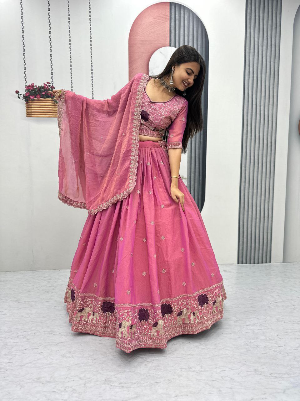 Premium Moss Simar Pink Banzaran Lehenga Choli With Heavy Embroidery