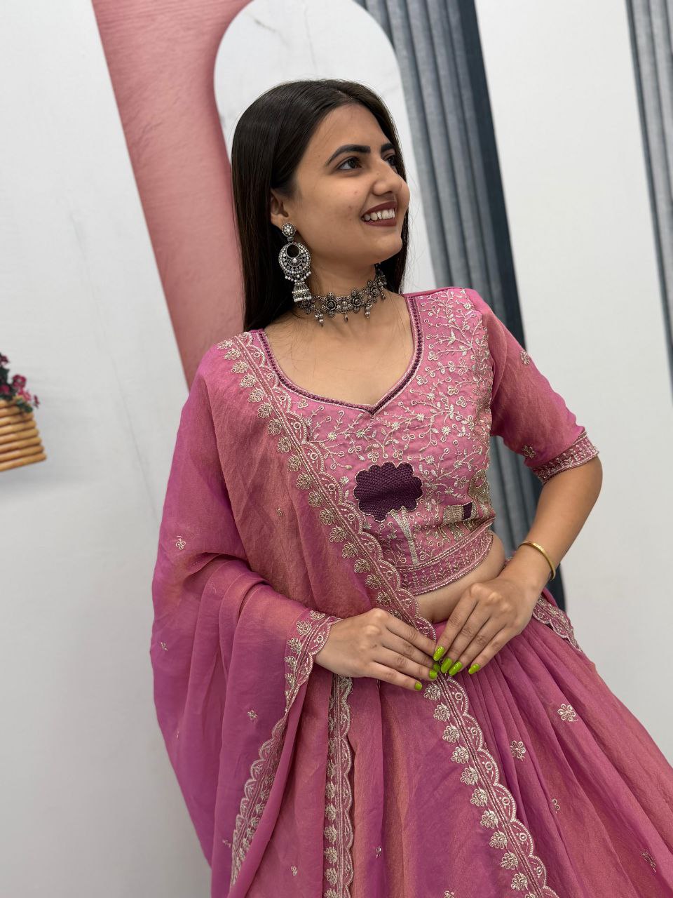 Premium Moss Simar Pink Banzaran Lehenga Choli With Heavy Embroidery