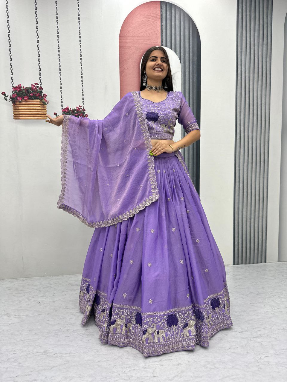 Premium Moss Simar Purple Banzaran Lehenga Choli With Heavy Embroidery