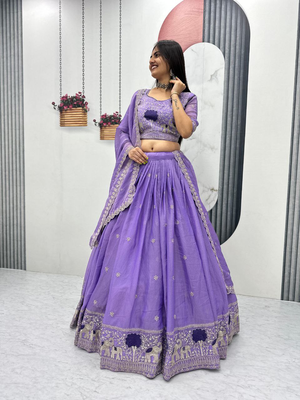 Premium Moss Simar Purple Banzaran Lehenga Choli With Heavy Embroidery