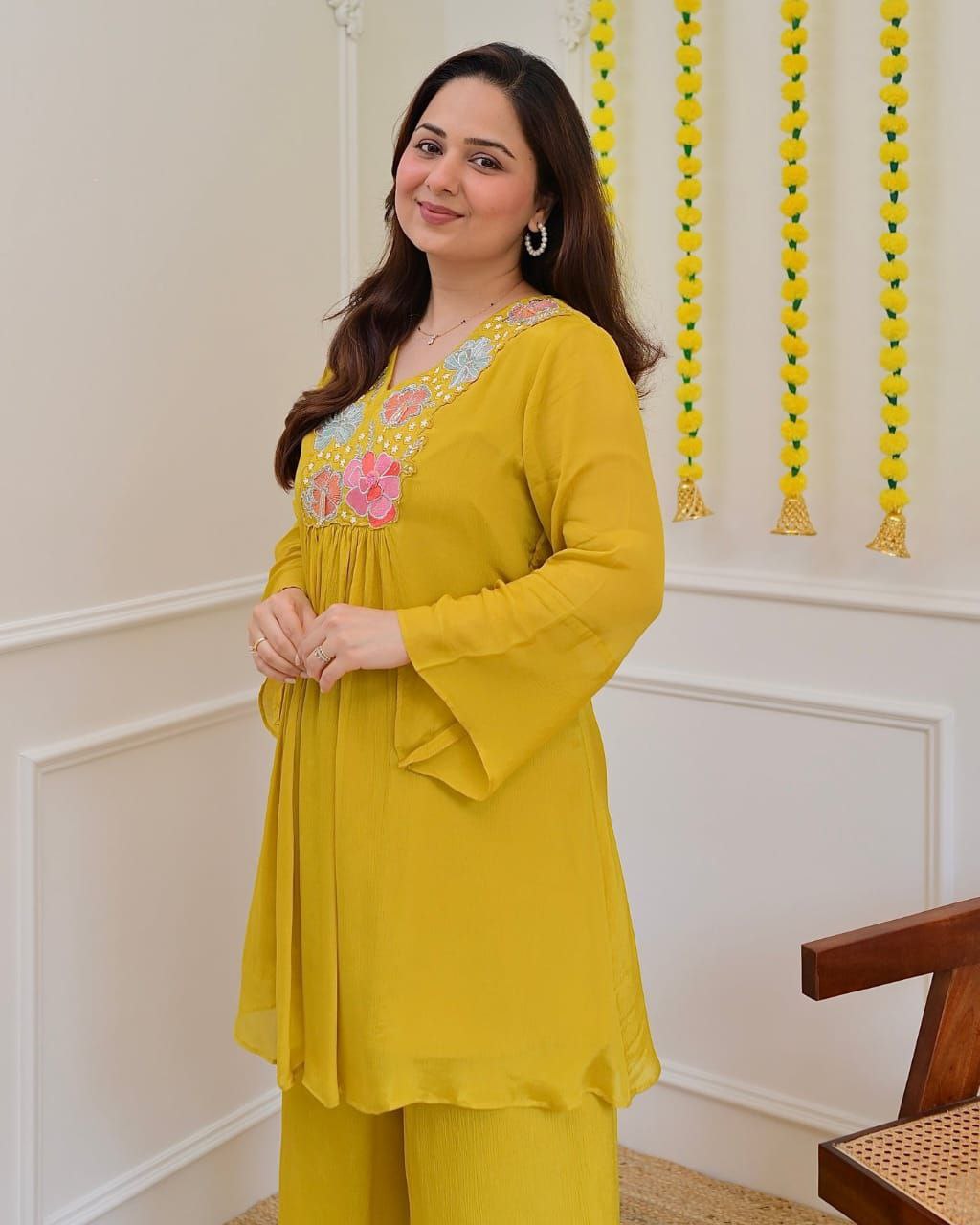 Festive Georgette Banzaran Ready-to-Wear Embroidered Co-Ord Set for Women