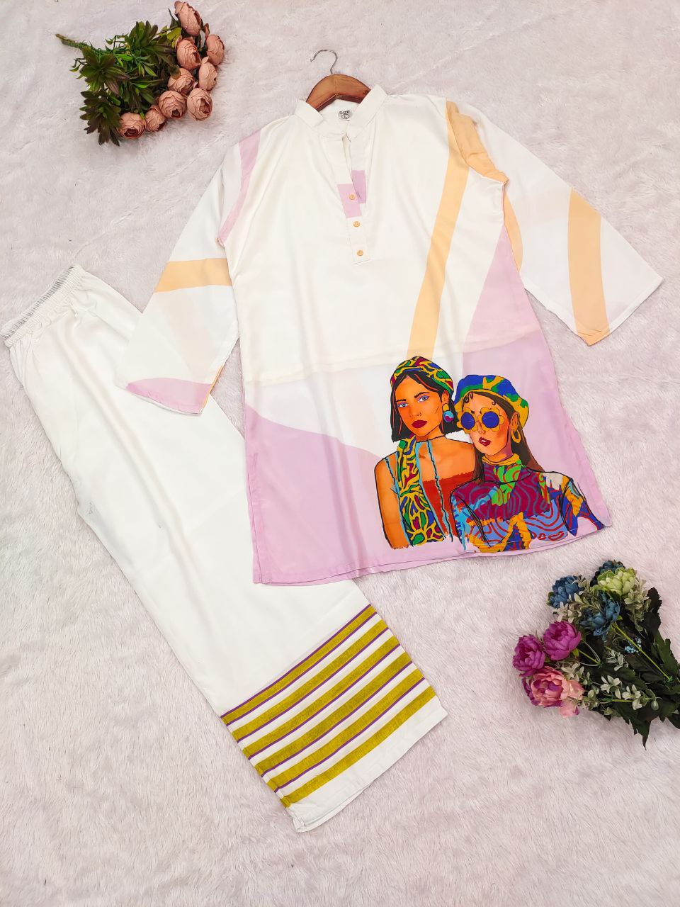 ✨ Pure Malai Satin Silk Banzaran Co-Ord Set | Stylish Digital Print • Premium Comfort ✨