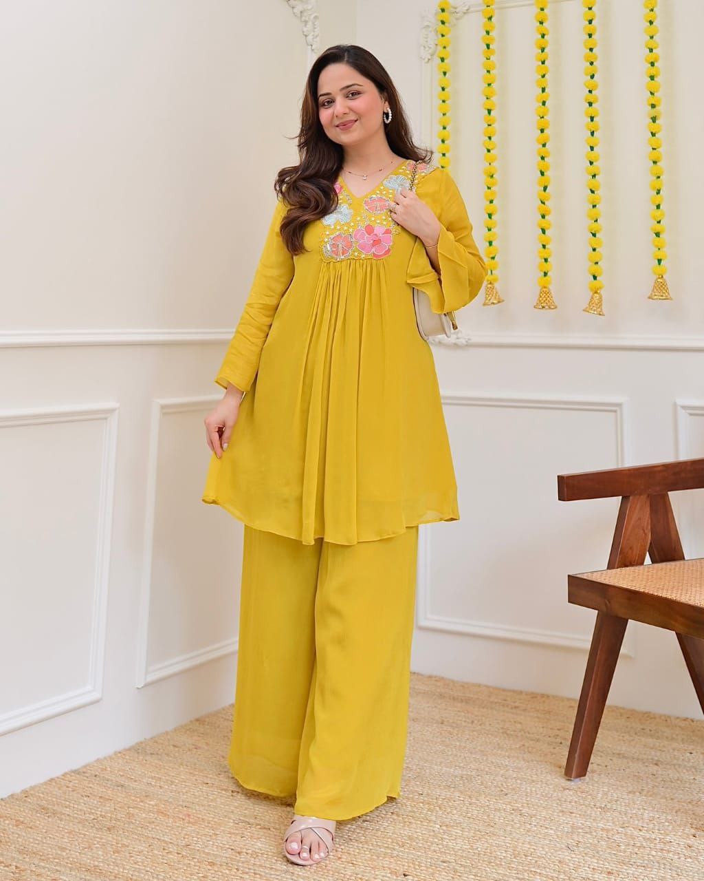 Festive Georgette Banzaran Ready-to-Wear Embroidered Co-Ord Set for Women