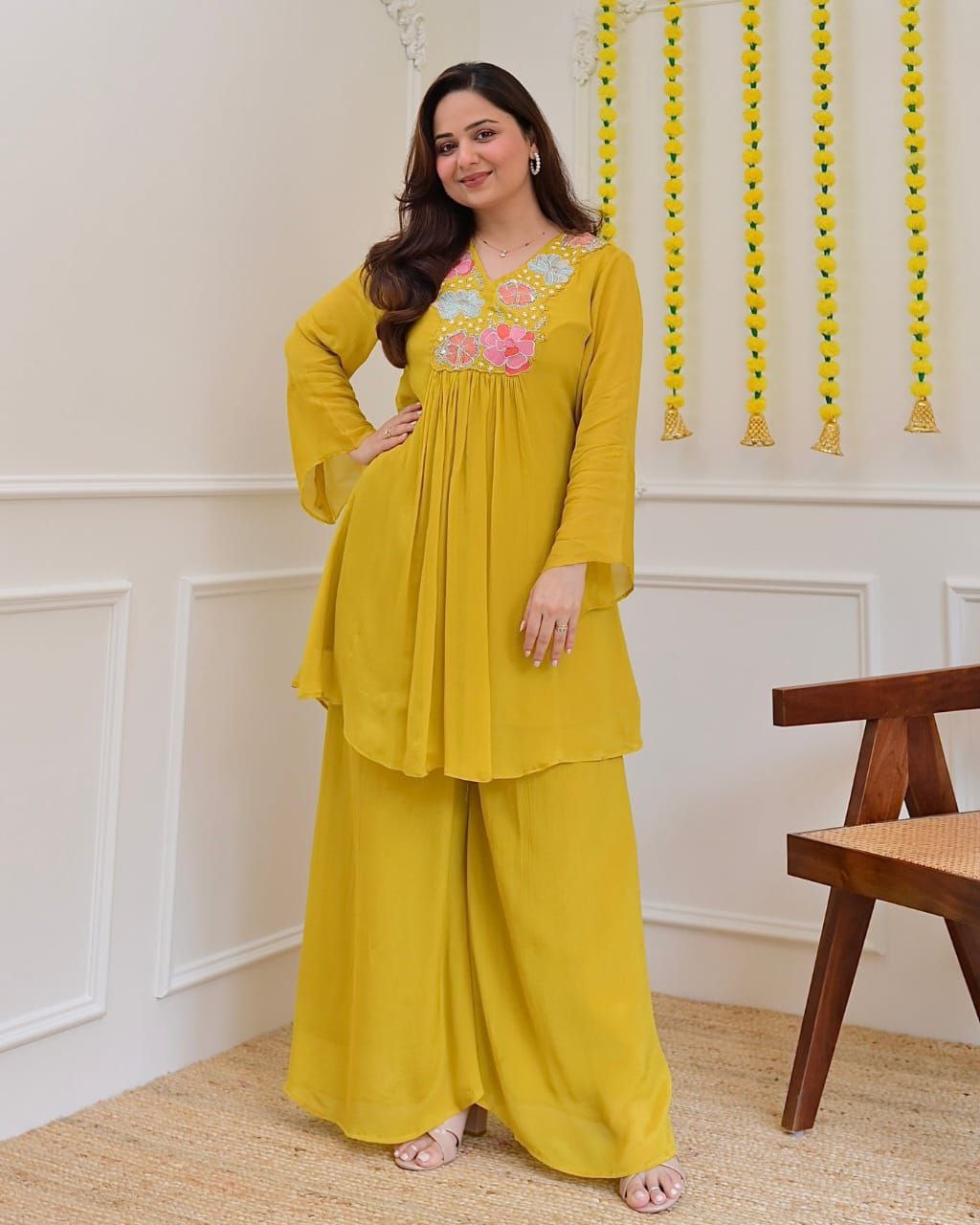 Festive Georgette Banzaran Ready-to-Wear Embroidered Co-Ord Set for Women