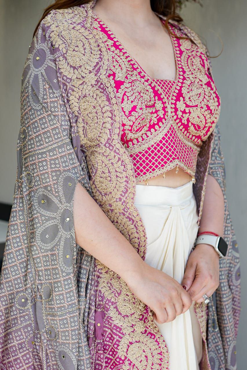 💝 New Designer Banzaran Indo-Western Dhoti Drape Set with Heavy Embroidery & Bandhani Shrug