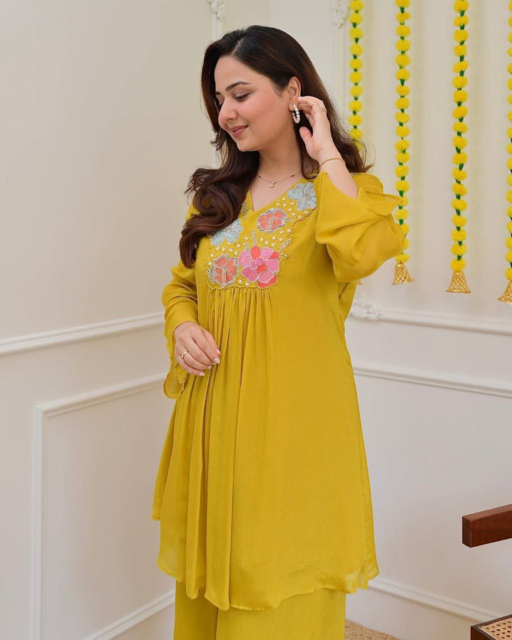 Festive Georgette Banzaran Ready-to-Wear Embroidered Co-Ord Set for Women