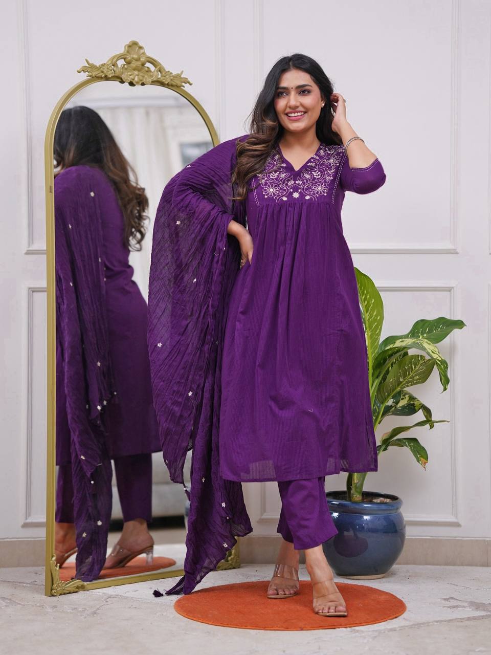💜 New Catalog Launch – Women’s Rayon Banzaran Embroidered Flared Kurta Set